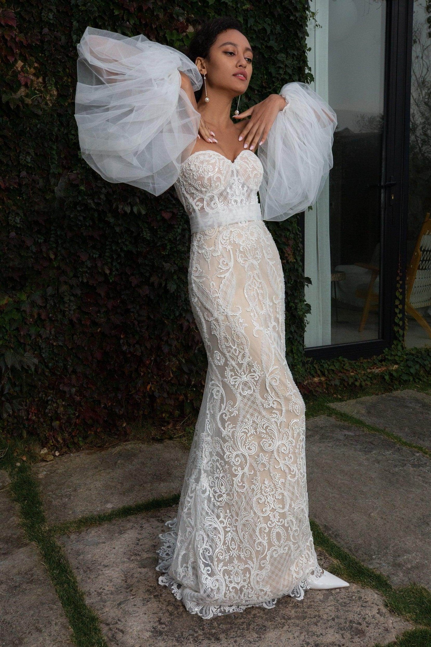 Trumpet Court Train Lace Knitted Fabric Wedding Dress CW2349 - COCOMELODY