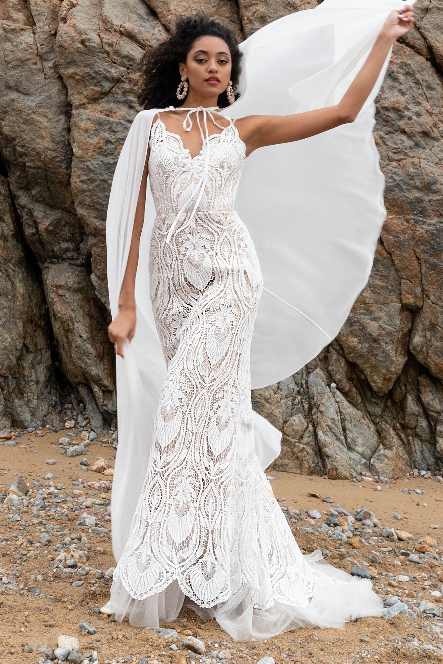 Trumpet Sweep-Brush Train Chiffon Lace Wedding Dress CW2221