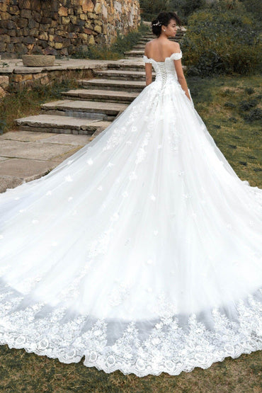 Princess Cathedral Train Tulle and Lace Wedding Dress LD4349 - COCOMELODY