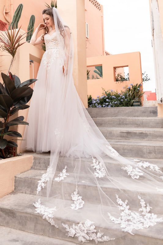 One-tier Lace Edge Tulle Cathedral Veils CV0226