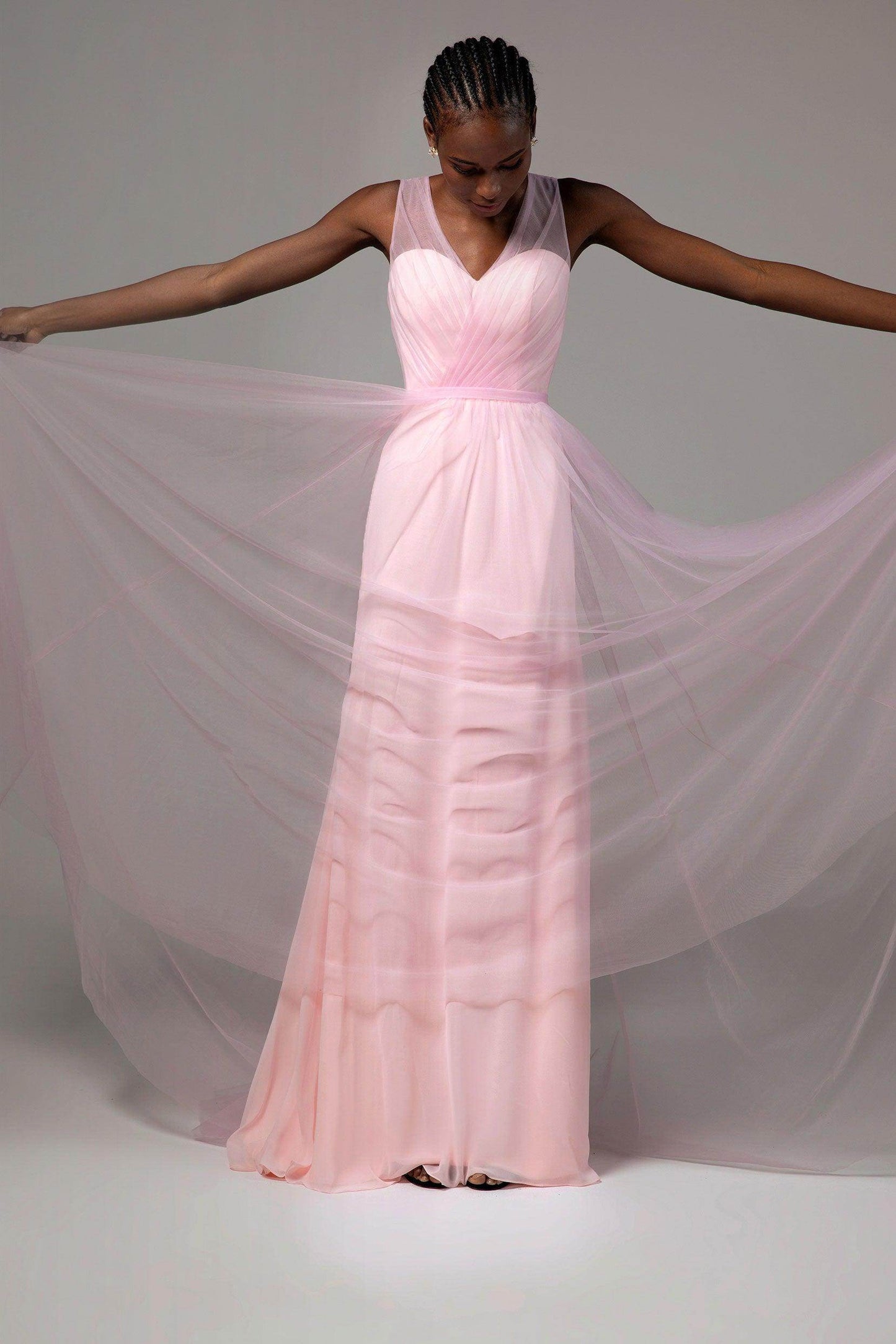 A-Line Floor Length Tulle/Chiffon Bridesmaid Dress CB0392 - COCOMELODY