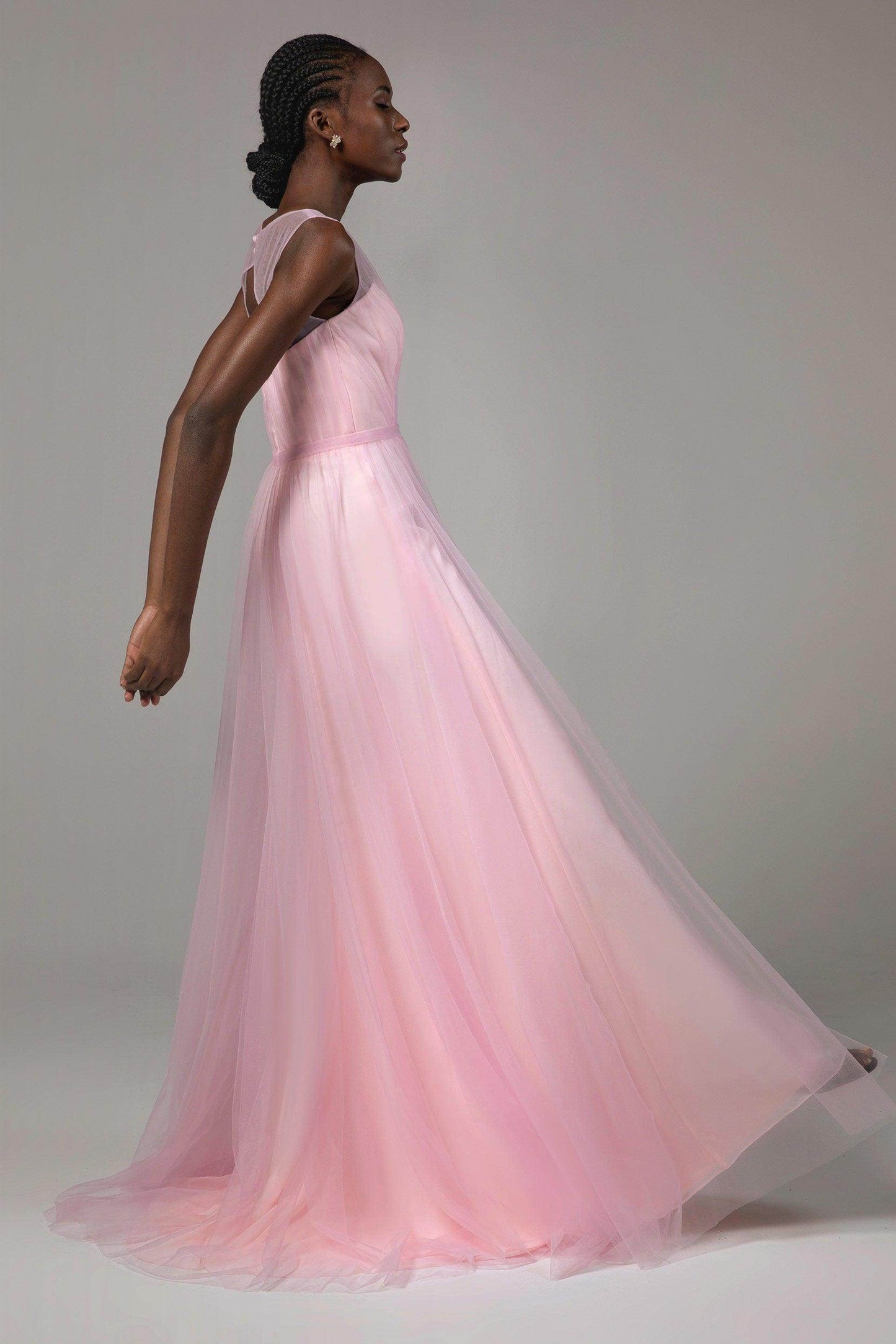 A-Line Floor Length Tulle/Chiffon Bridesmaid Dress CB0392 - COCOMELODY