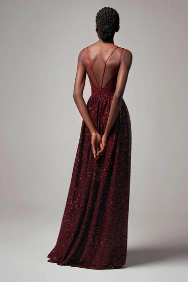 A-Line Floor Length Sequined Dress CB0408 - COCOMELODY