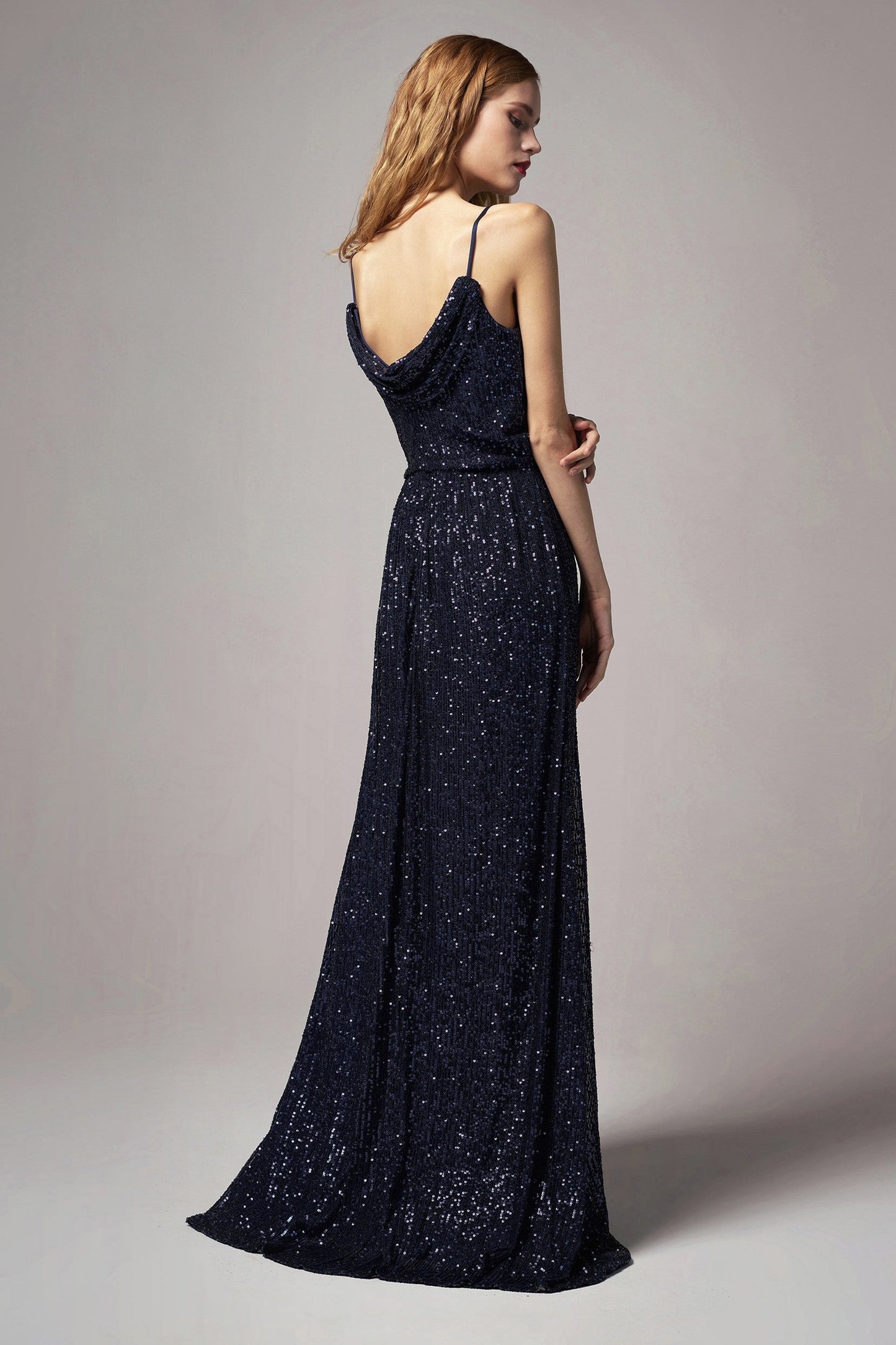 A-Line Floor Length Sequined Dress CB0407