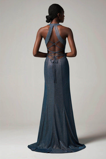 Sheath-Column Floor Length Gold Dusting Fabric Dress CS0262 - COCOMELODY