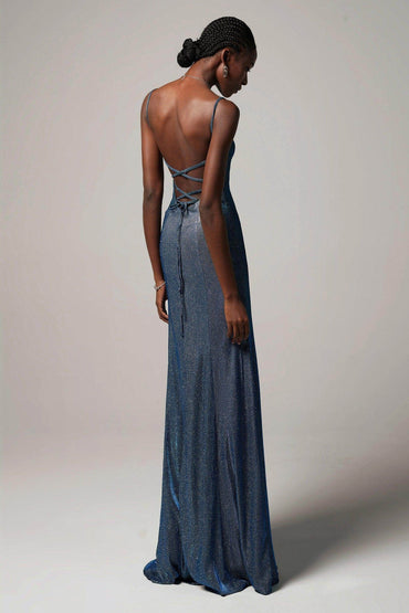 Sheath-Column Floor Length Gold Dusting Fabric Dress CS0240 - COCOMELODY