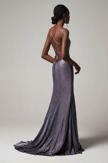 Sheath-Column Floor Length Gold Dusting Fabric Dress CS0263 - COCOMELODY