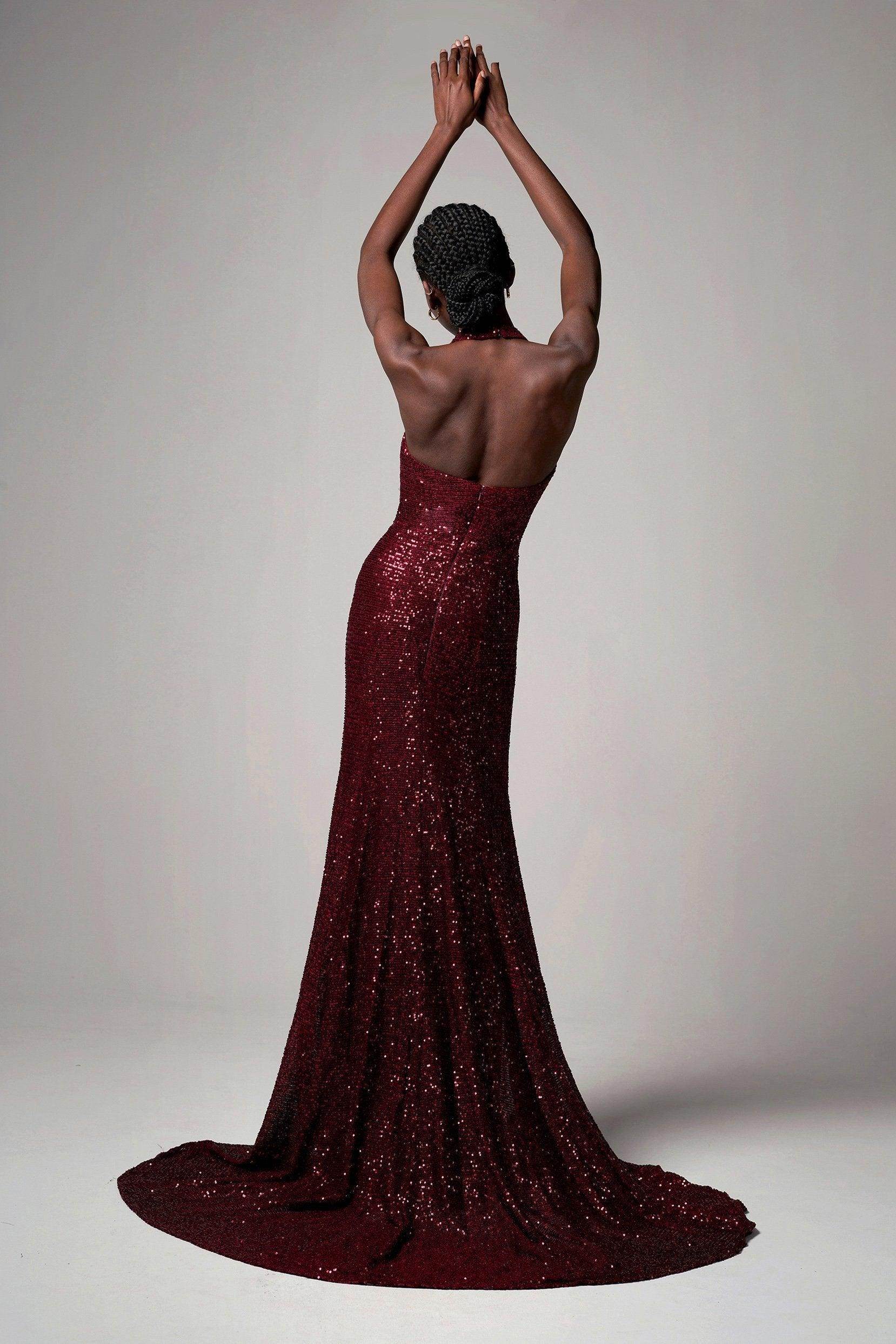 Trumpet-Mermaid Sweep-Brush Train Sequined Dress CB0398 - COCOMELODY