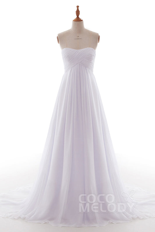 A-Line Court Train Chiffon Wedding Dress Pleating PR1436