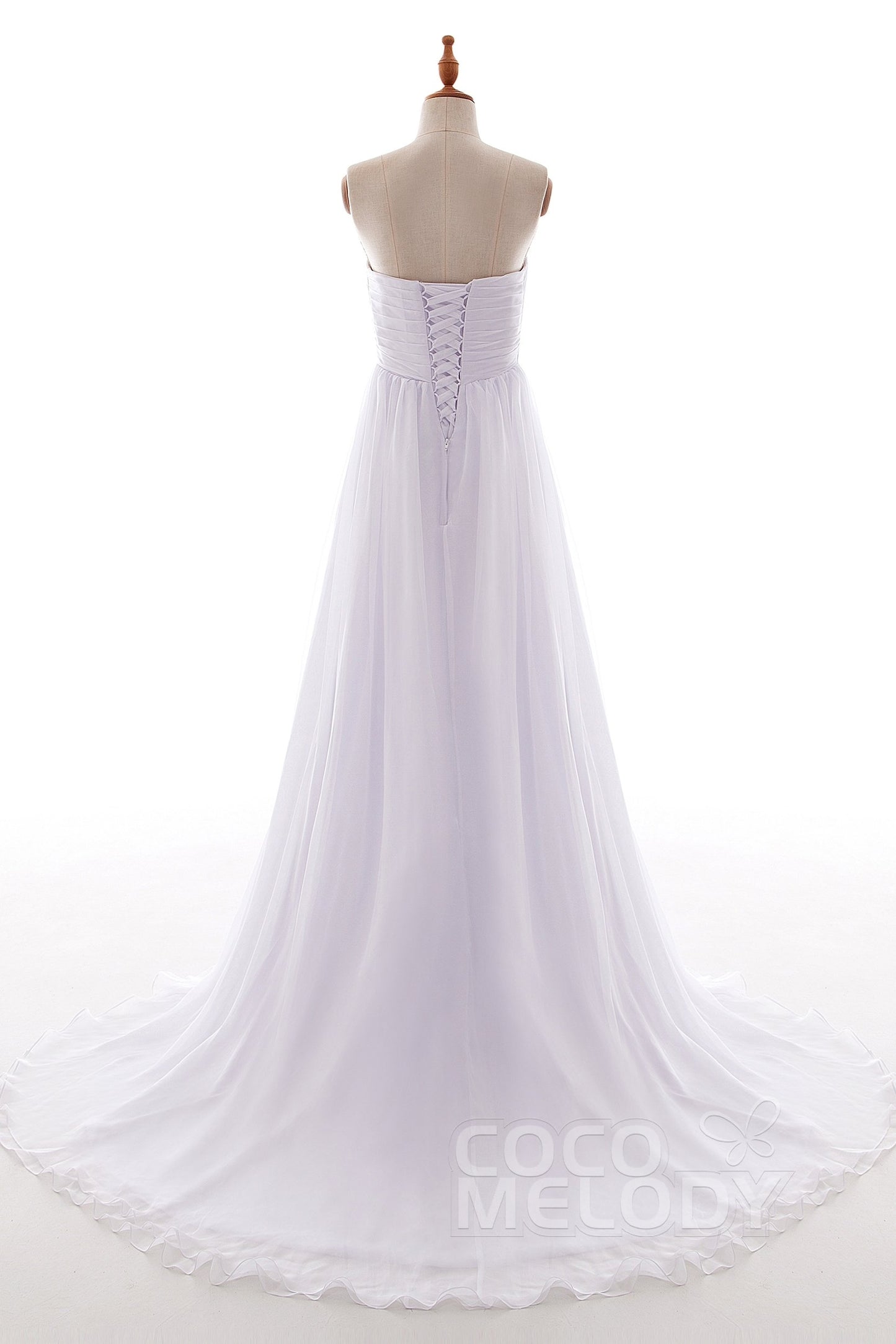 A-Line Court Train Chiffon Wedding Dress Pleating PR1436