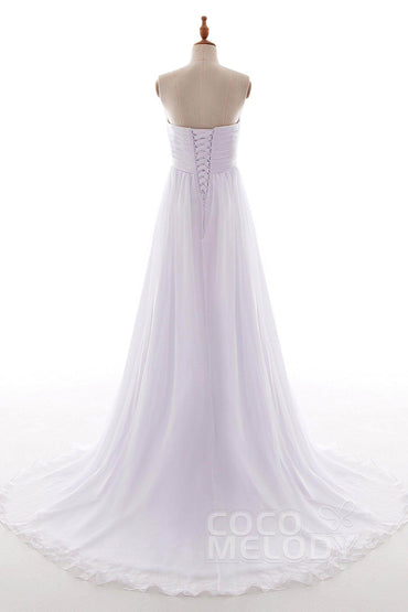A-Line Court Train Chiffon Wedding Dress Pleating PR1436 - COCOMELODY