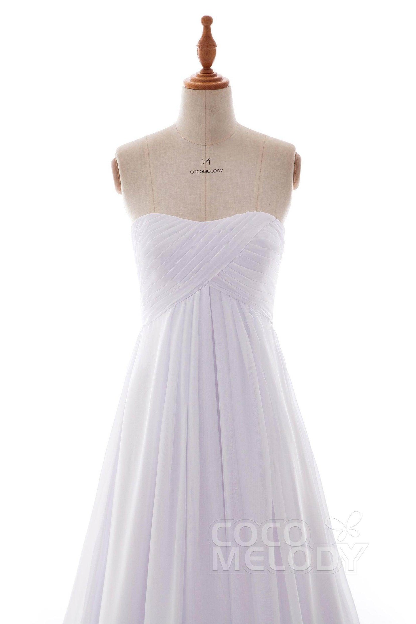 A-Line Court Train Chiffon Wedding Dress Pleating PR1436 - COCOMELODY