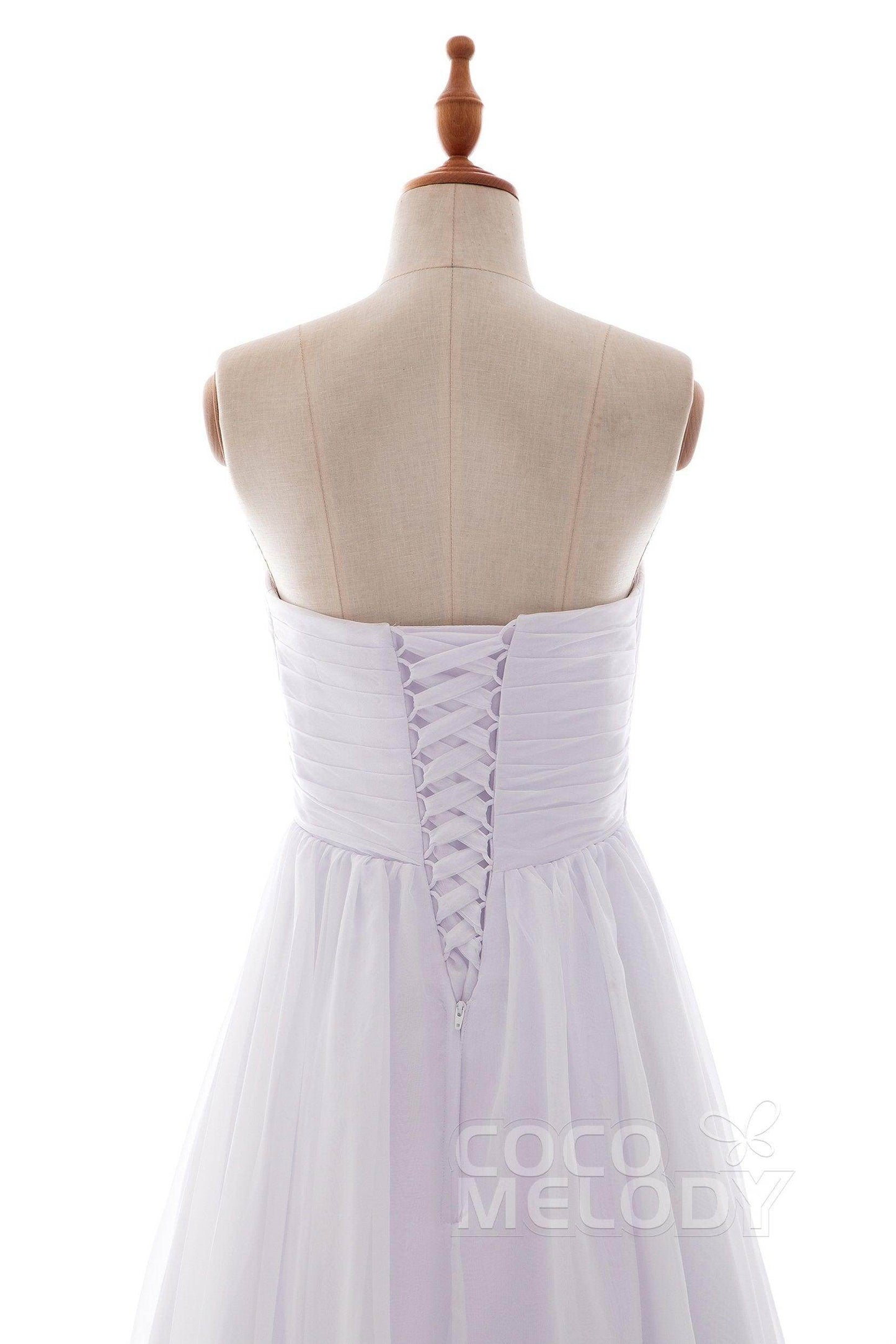 A-Line Court Train Chiffon Wedding Dress Pleating PR1436 - COCOMELODY