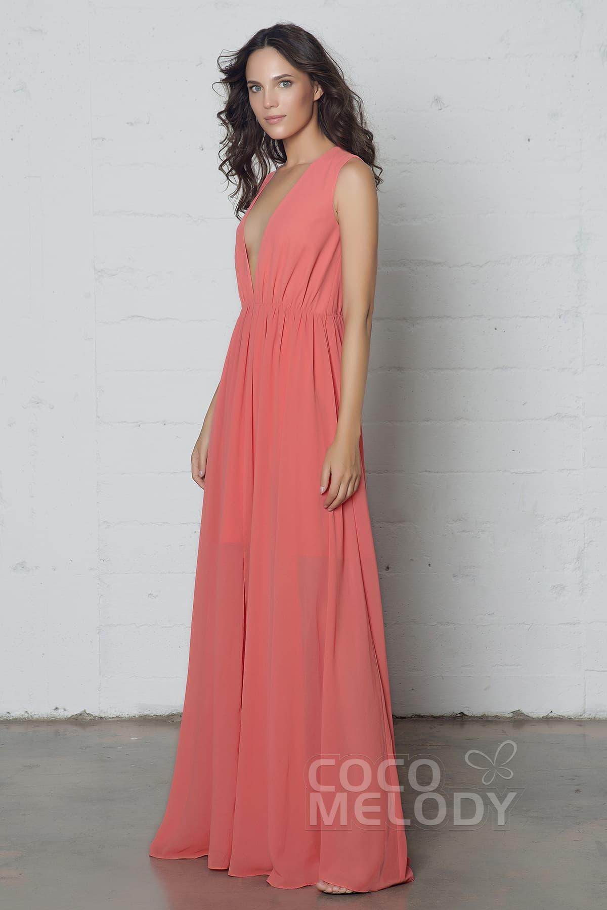 Sheath-Column Floor Length Chiffon Dress PR17022 - COCOMELODY