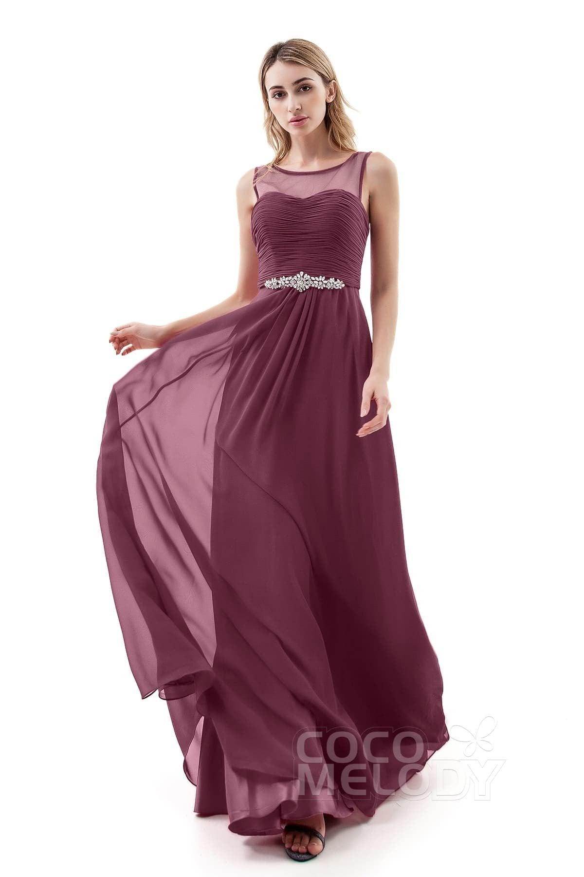 A-Line Sweep-Brush Train Chiffon Dress PR3400 - COCOMELODY