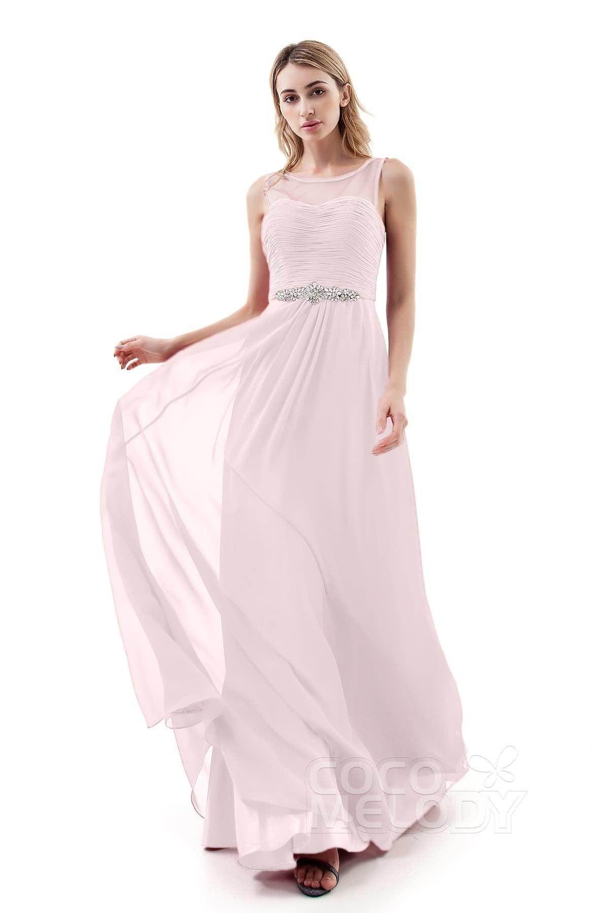 A-Line Sweep-Brush Train Chiffon Dress PR3400 - COCOMELODY