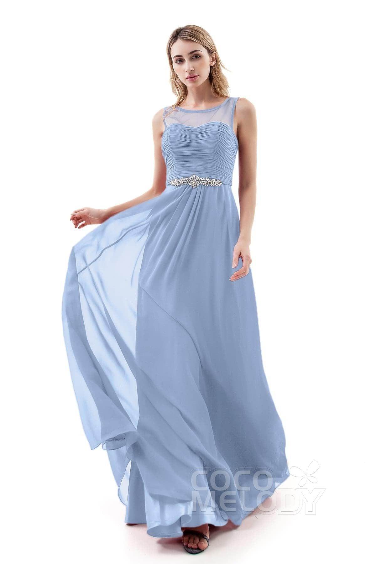 A-Line Sweep-Brush Train Chiffon Dress PR3400 - COCOMELODY