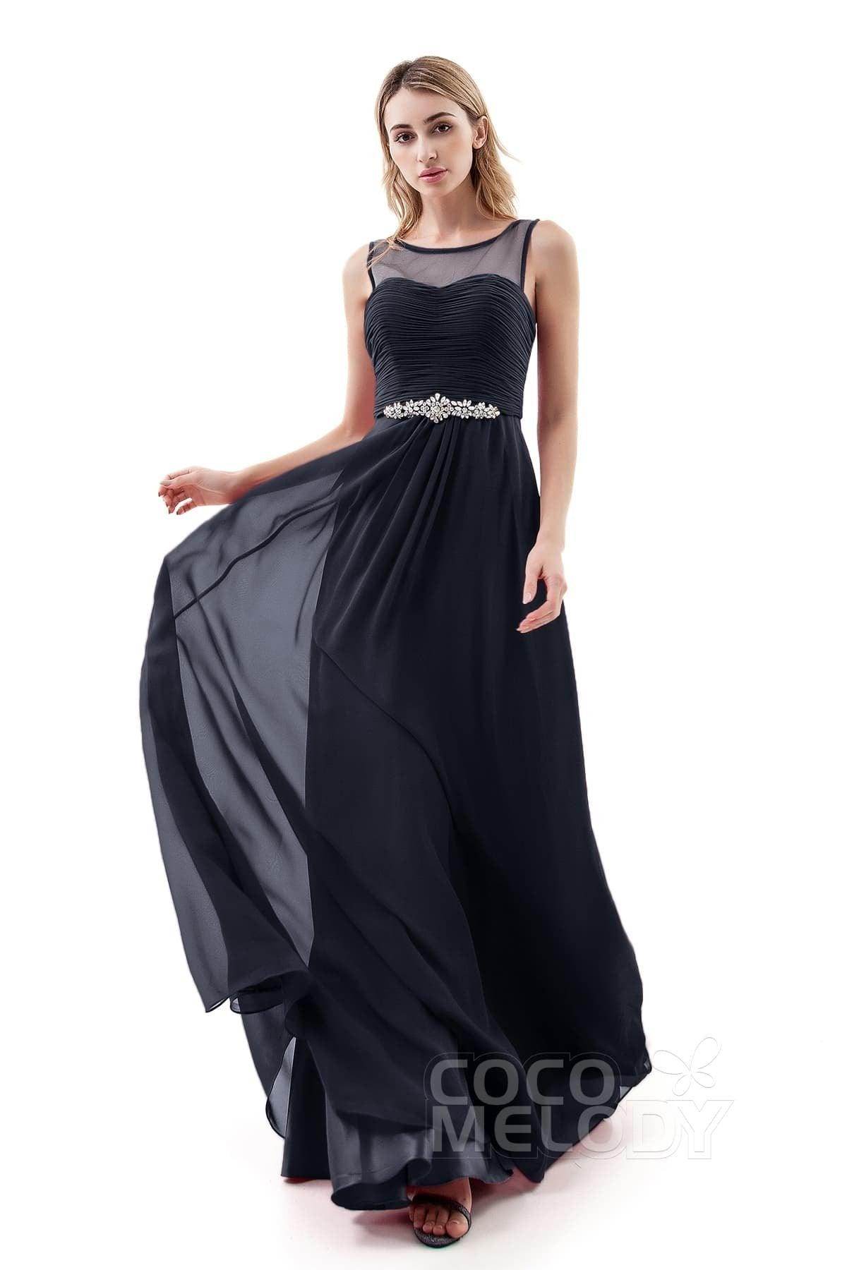 A-Line Sweep-Brush Train Chiffon Dress PR3400 - COCOMELODY