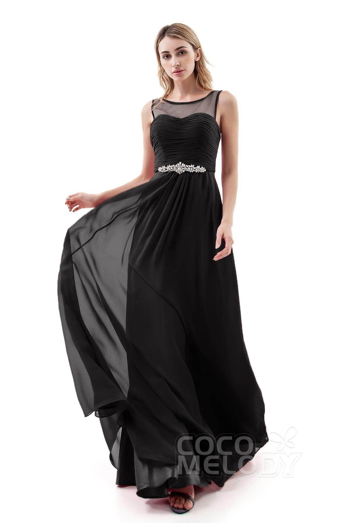 A-Line Sweep-Brush Train Chiffon Dress PR3400 - COCOMELODY