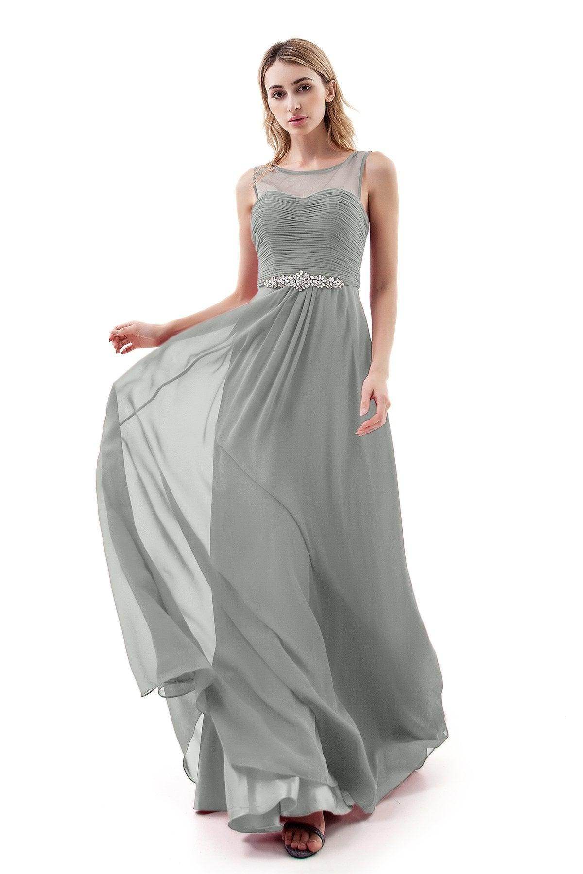 A-Line Sweep-Brush Train Chiffon Dress PR3400 - COCOMELODY