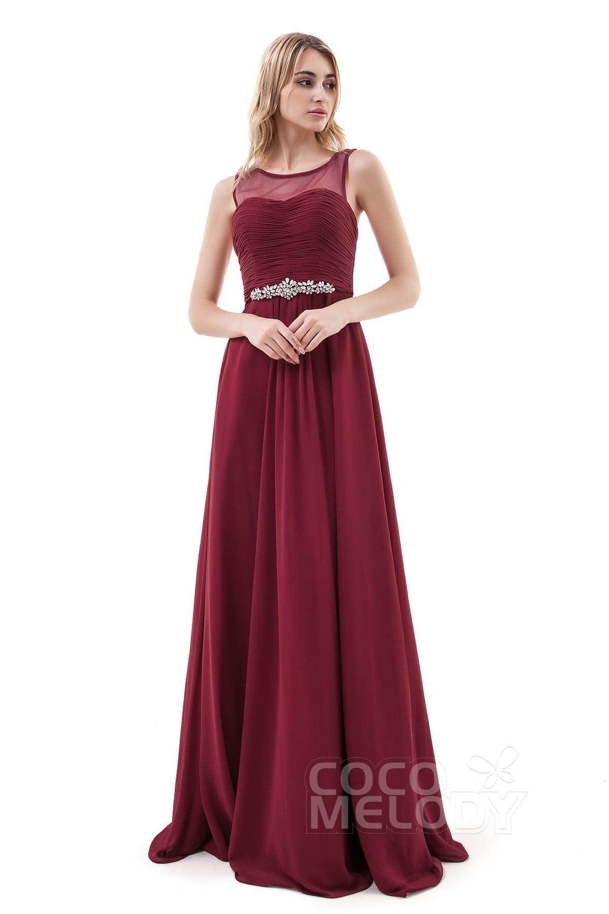 A-Line Sweep-Brush Train Chiffon Dress PR3400 - COCOMELODY