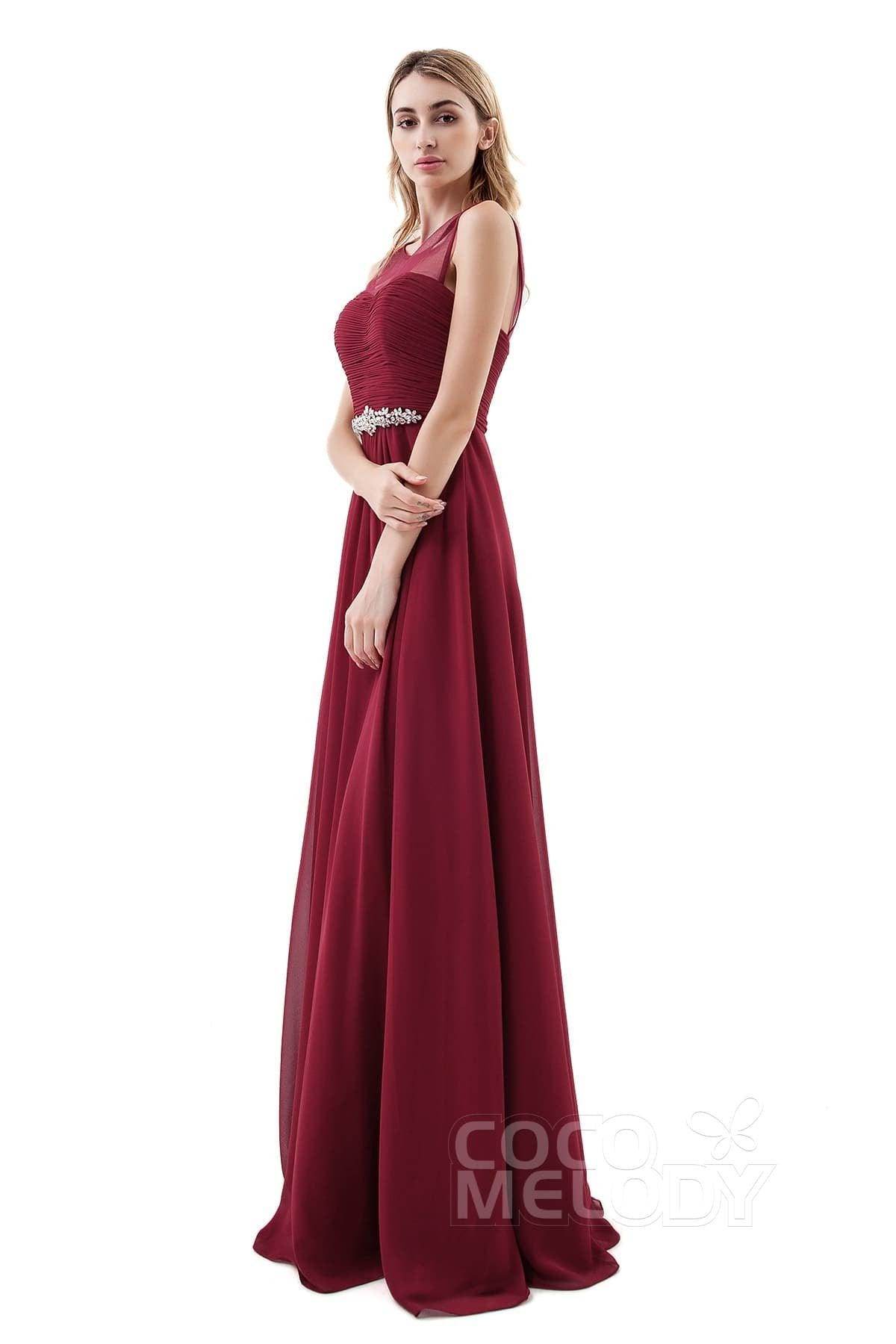 A-Line Sweep-Brush Train Chiffon Dress PR3400 - COCOMELODY