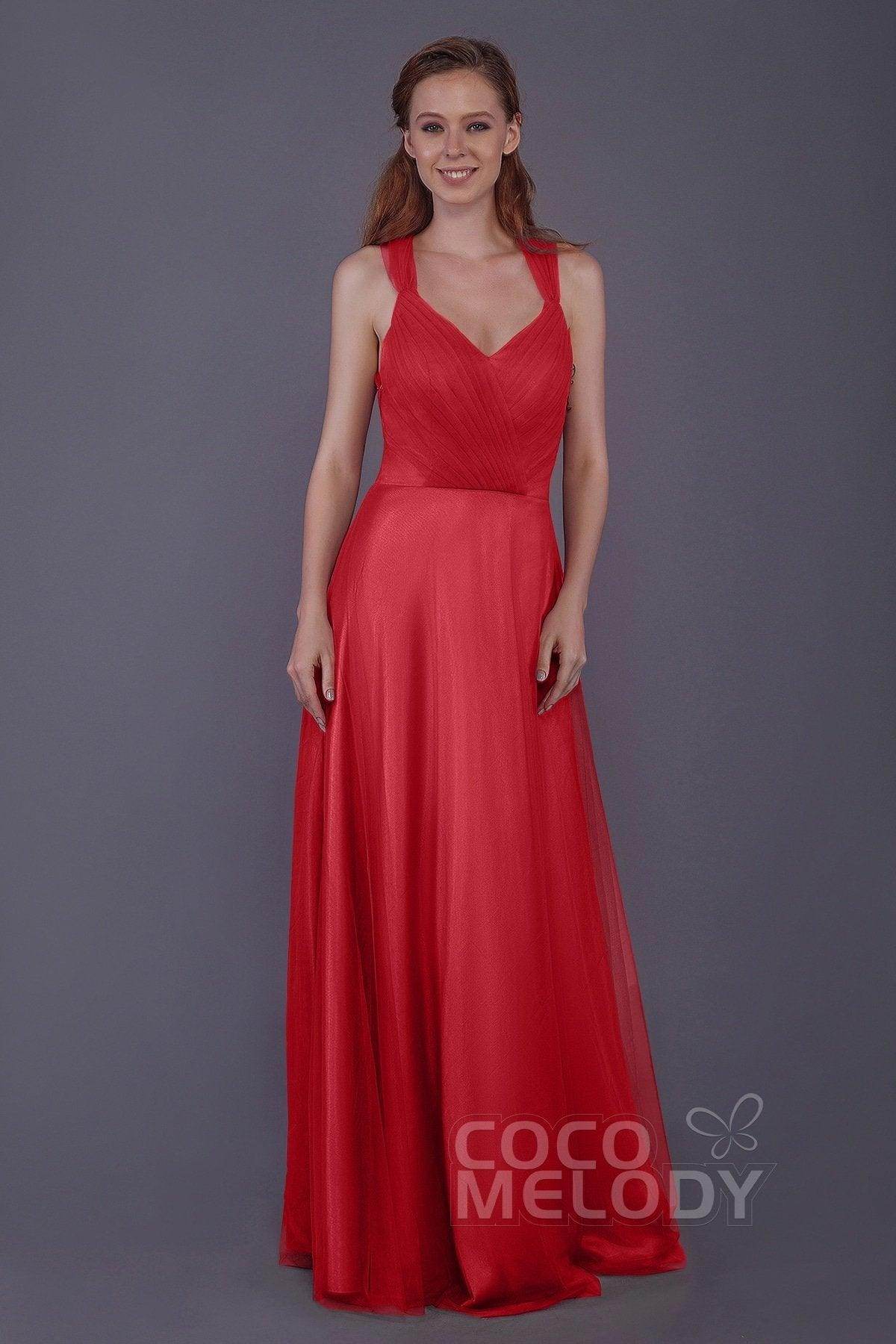 Sheath-Column Floor Length Tulle Bridesmaid Dress PR3496 - COCOMELODY