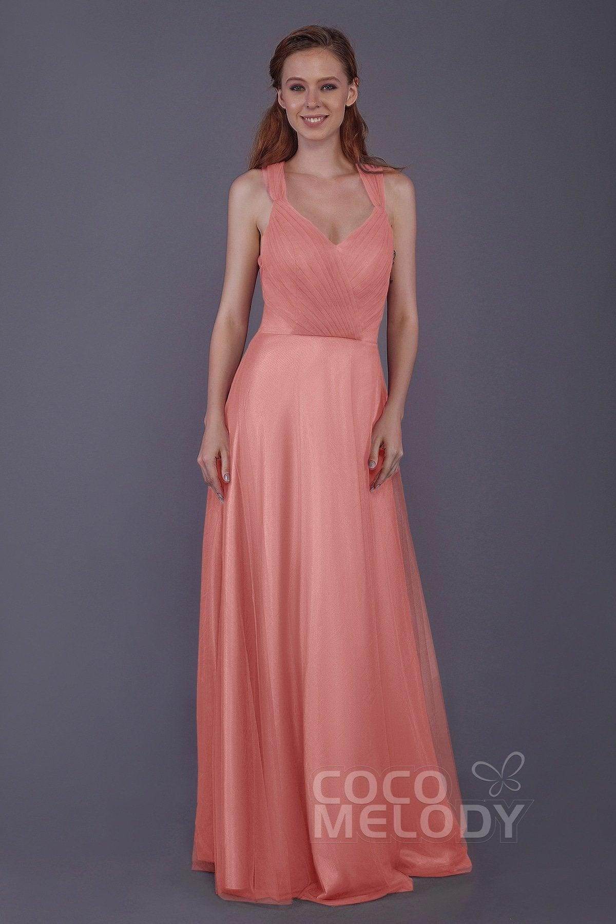Sheath-Column Floor Length Tulle Bridesmaid Dress PR3496 - COCOMELODY