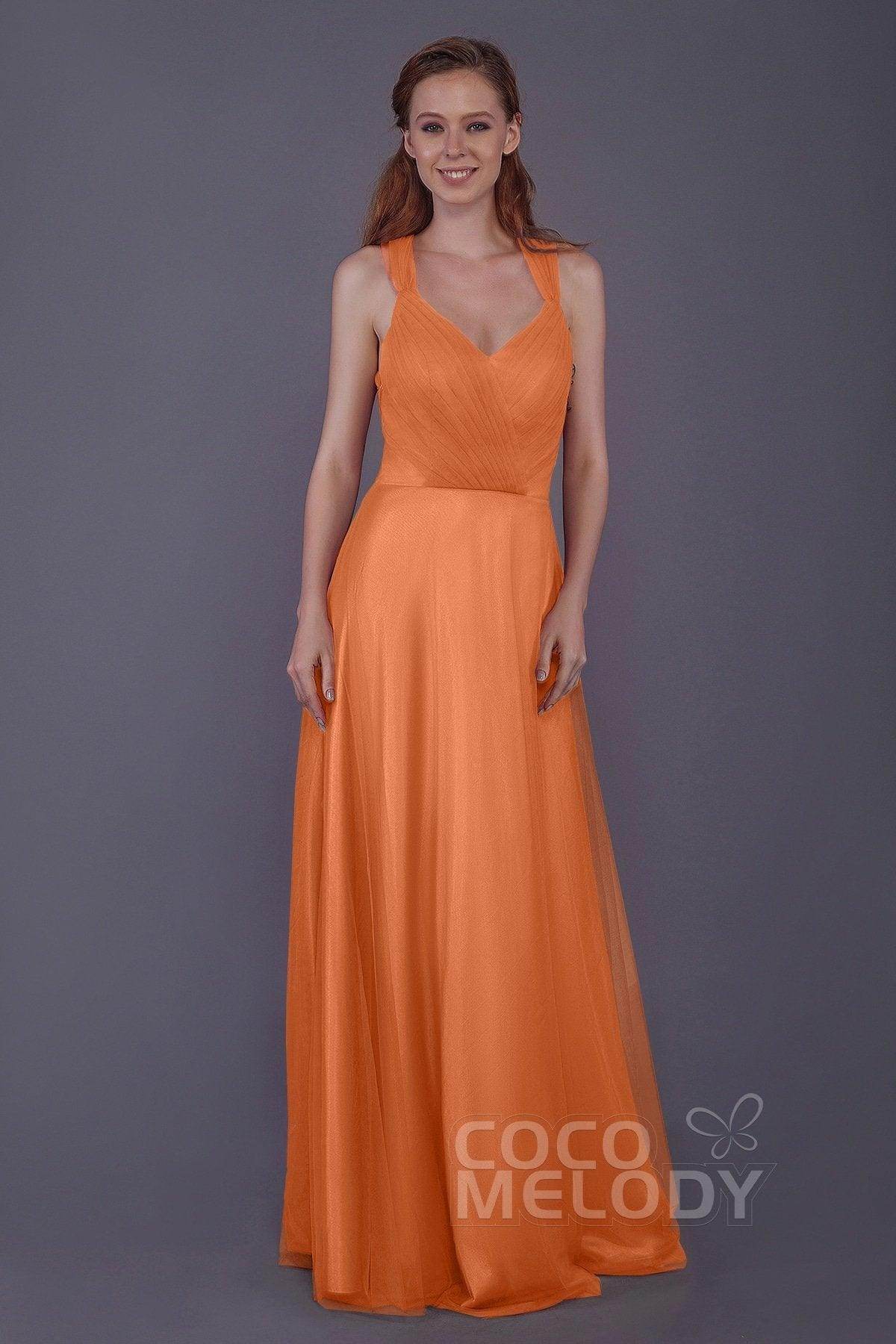 Sheath-Column Floor Length Tulle Bridesmaid Dress PR3496 - COCOMELODY