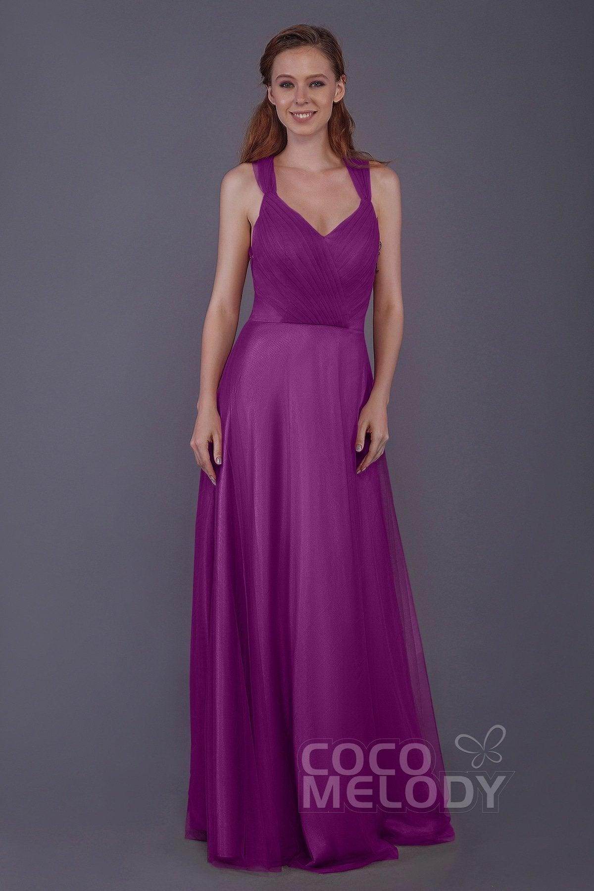 Sheath-Column Floor Length Tulle Bridesmaid Dress PR3496 - COCOMELODY
