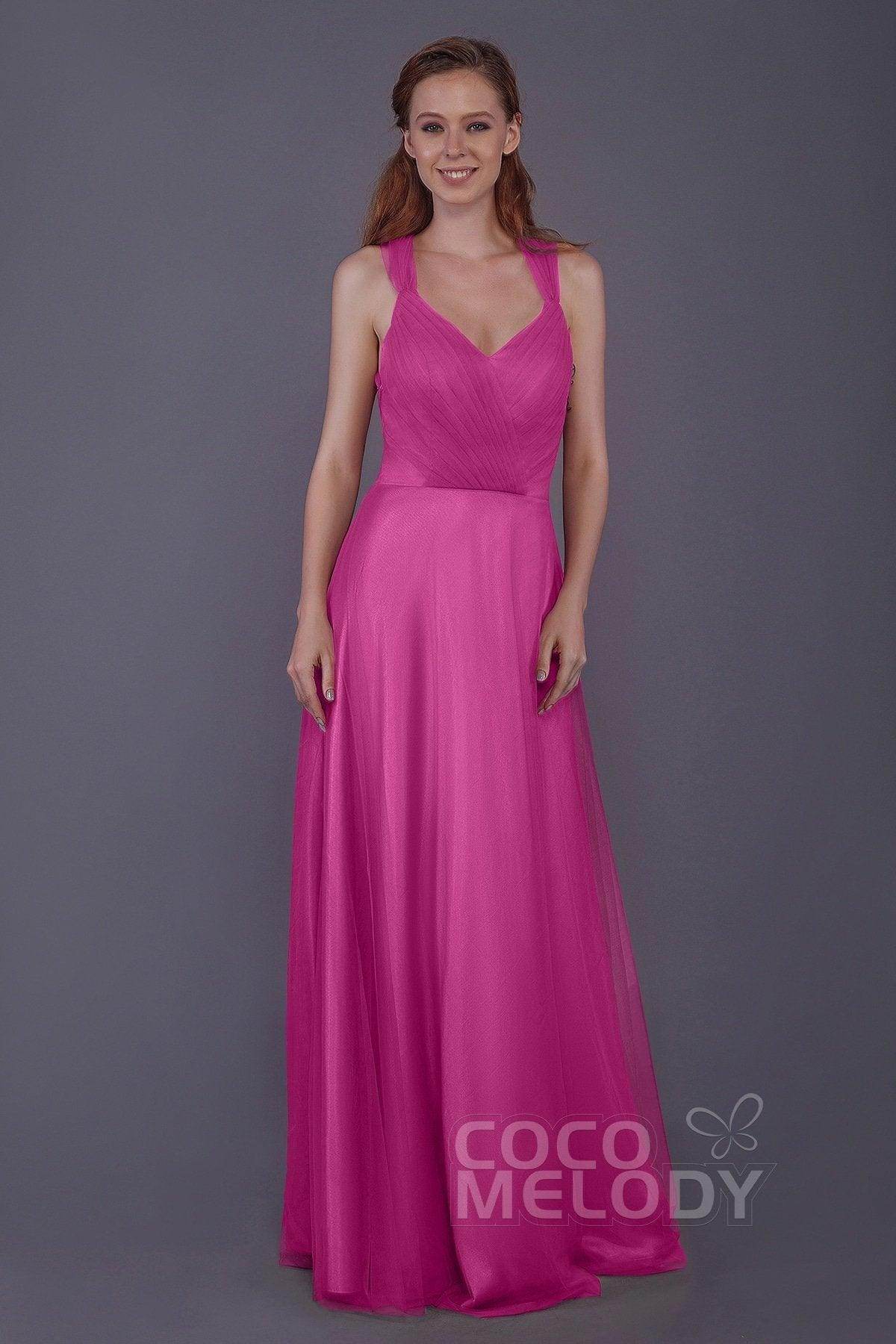Sheath-Column Floor Length Tulle Bridesmaid Dress PR3496 - COCOMELODY