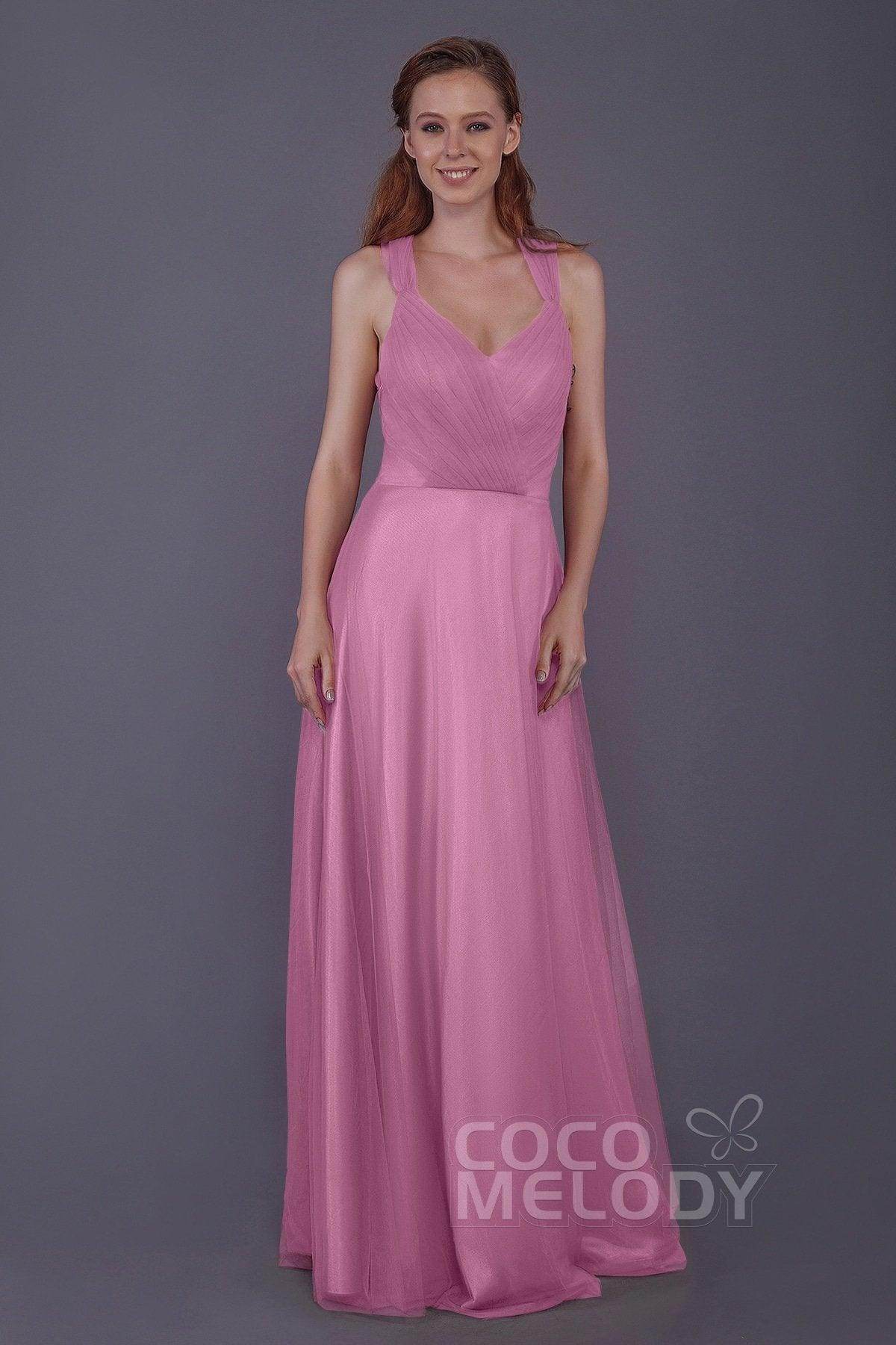 Sheath-Column Floor Length Tulle Bridesmaid Dress PR3496 - COCOMELODY