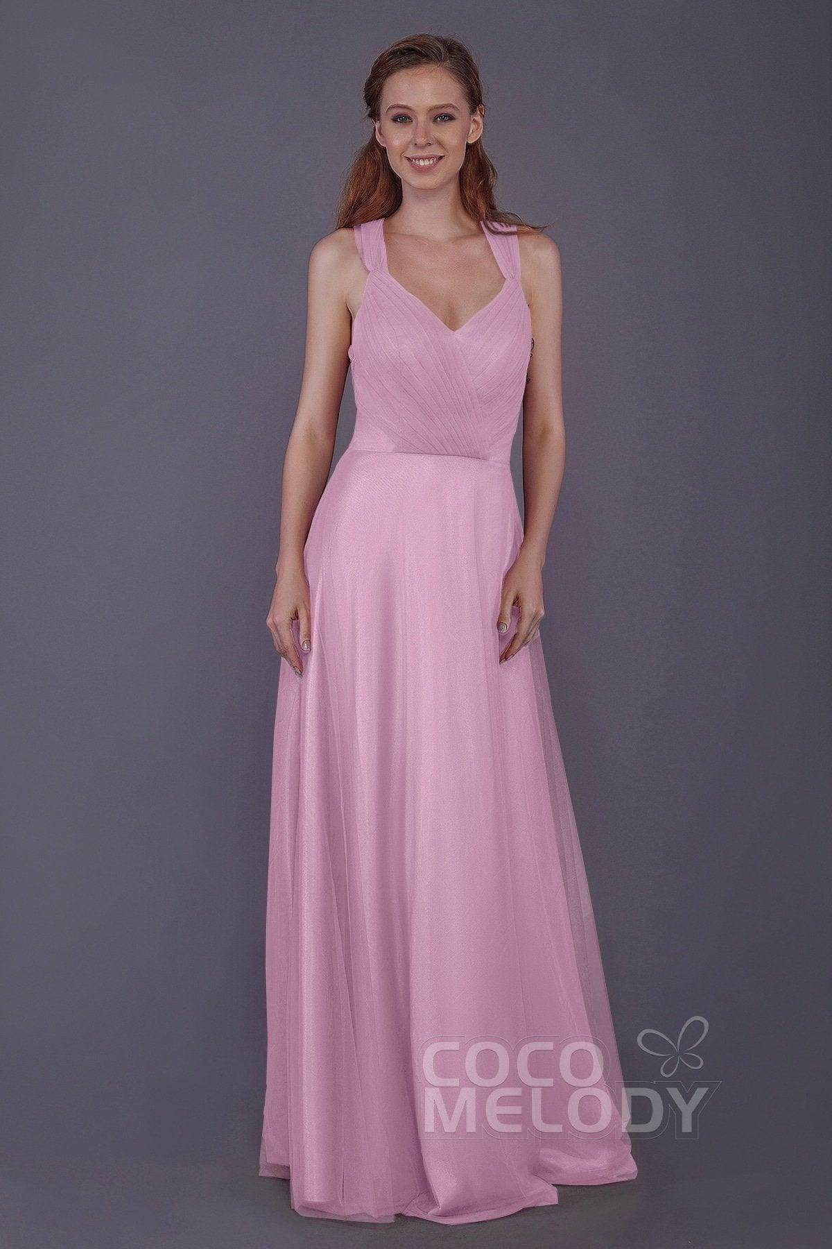 Sheath-Column Floor Length Tulle Bridesmaid Dress PR3496 - COCOMELODY