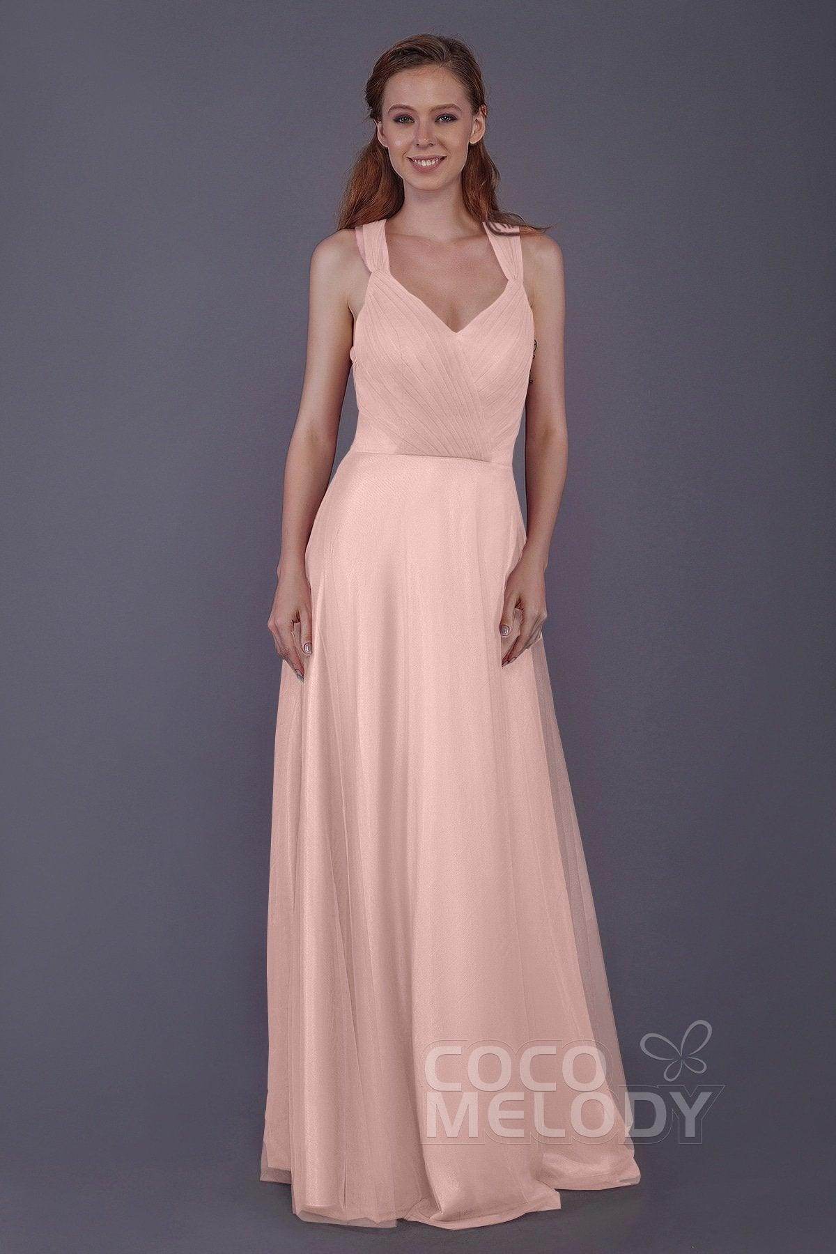 Sheath-Column Floor Length Tulle Bridesmaid Dress PR3496 - COCOMELODY