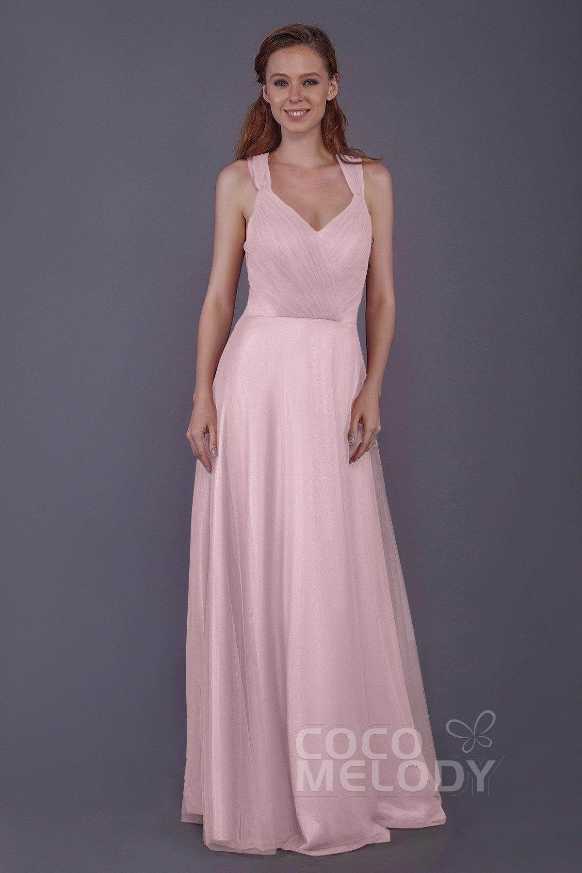 Sheath-Column Floor Length Tulle Bridesmaid Dress PR3496 - COCOMELODY