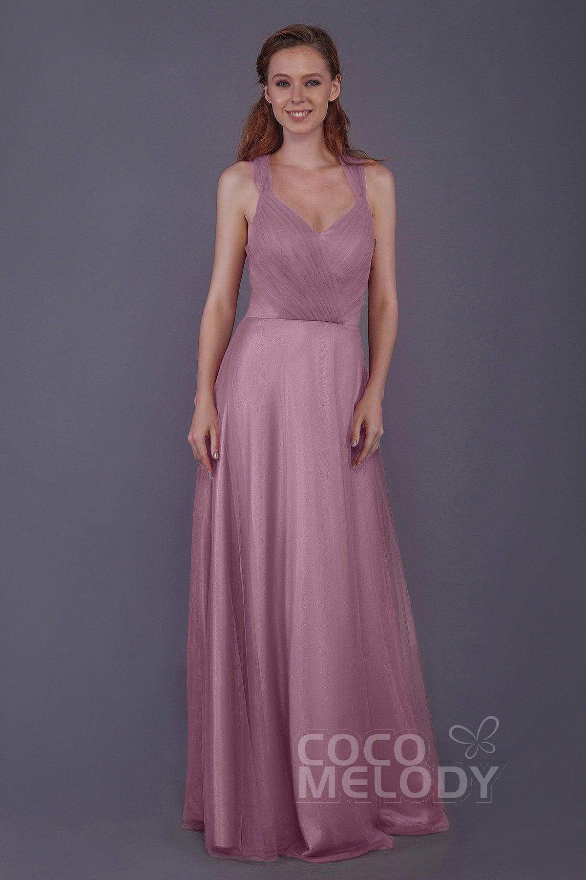 Sheath-Column Floor Length Tulle Bridesmaid Dress PR3496 - COCOMELODY