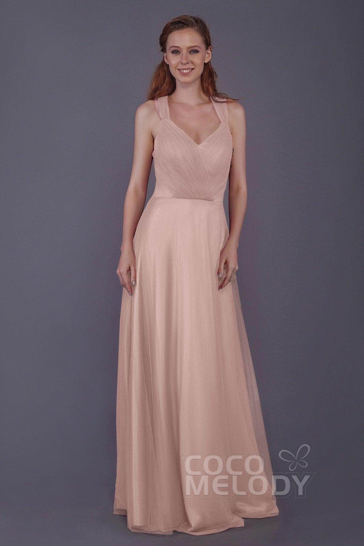 Sheath-Column Floor Length Tulle Bridesmaid Dress PR3496 - COCOMELODY