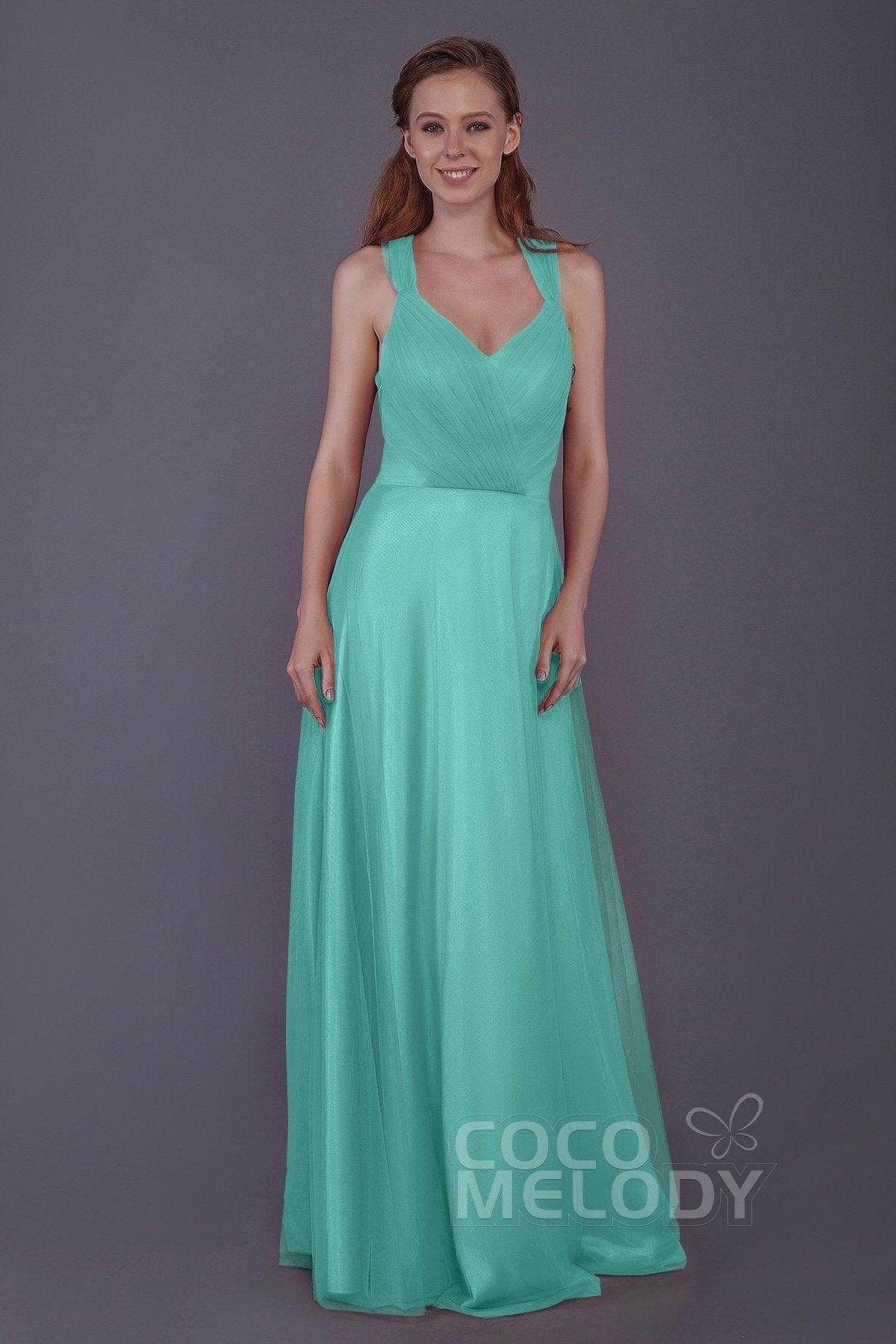 Sheath-Column Floor Length Tulle Bridesmaid Dress PR3496 - COCOMELODY
