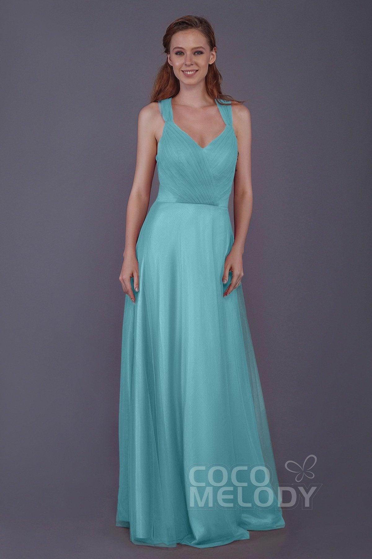 Sheath-Column Floor Length Tulle Bridesmaid Dress PR3496 - COCOMELODY