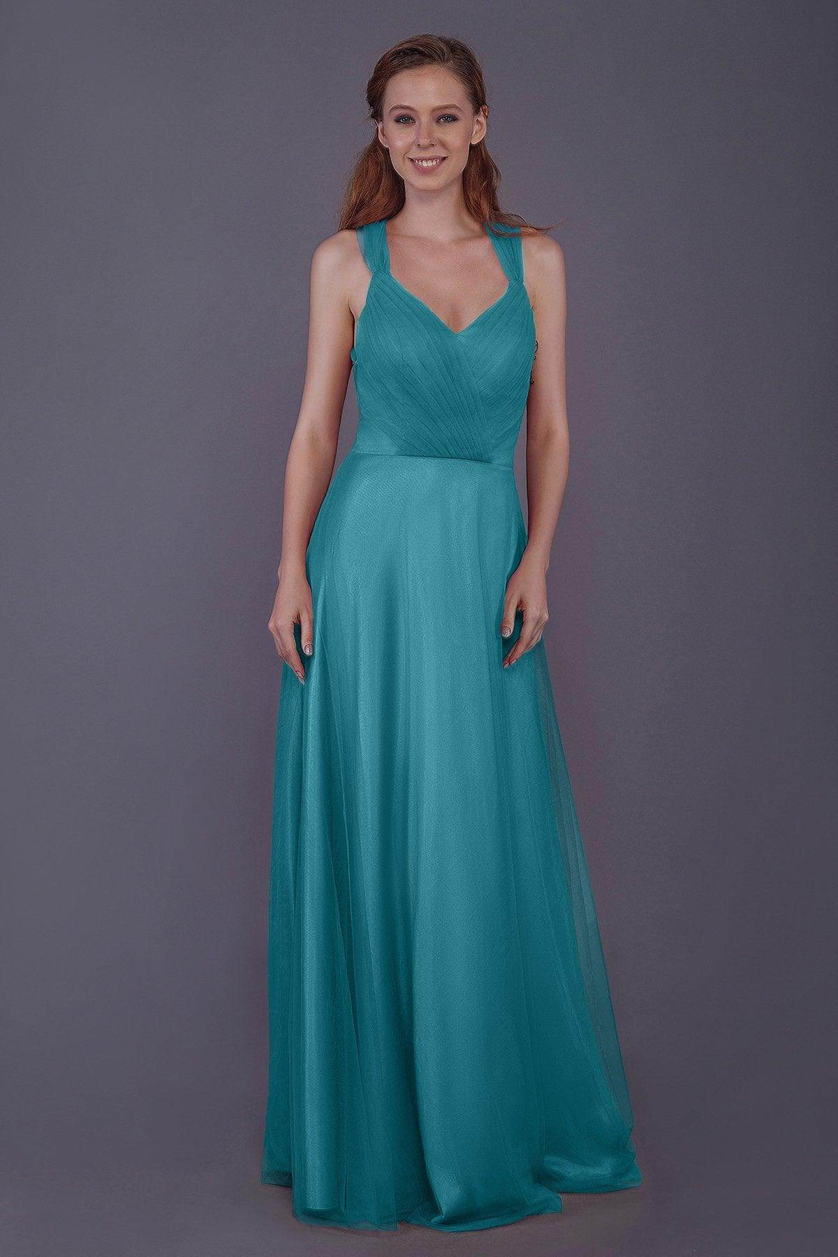 Sheath-Column Floor Length Tulle Bridesmaid Dress PR3496 - COCOMELODY