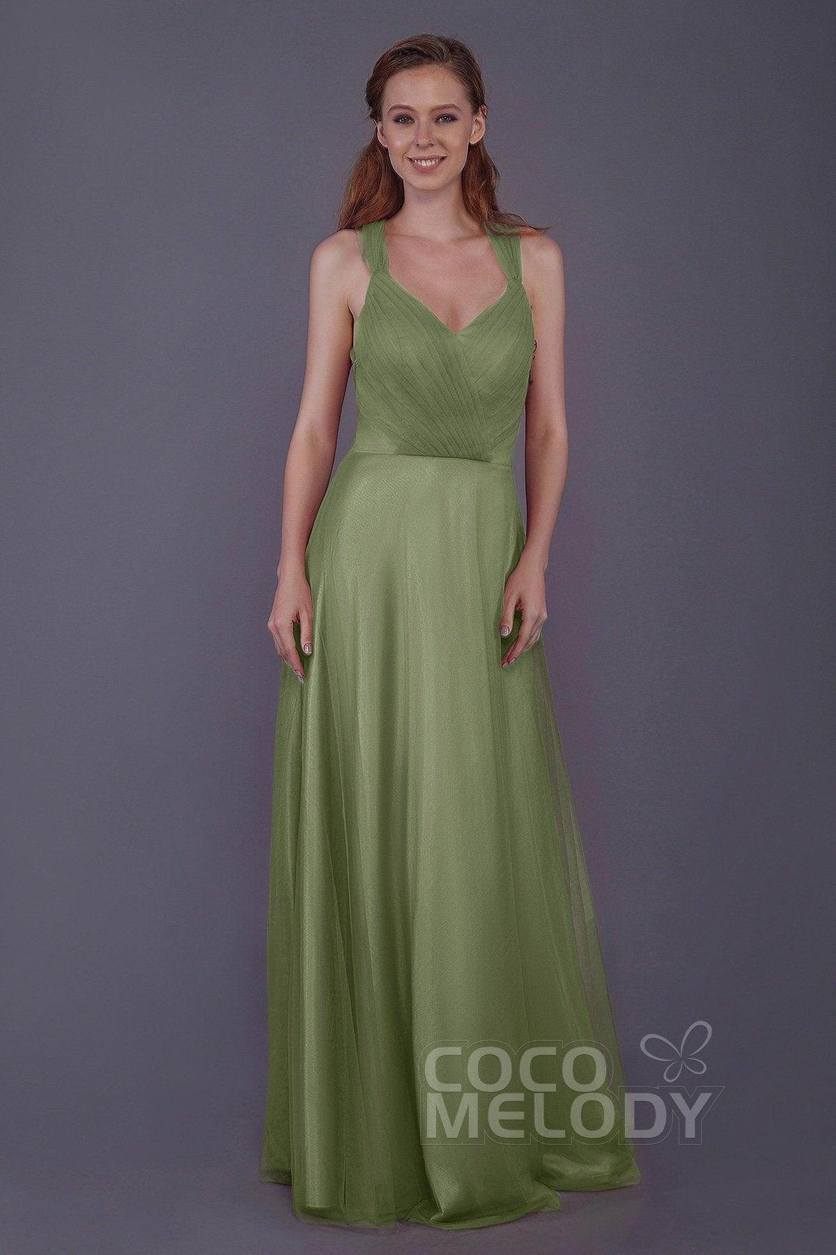 Sheath-Column Floor Length Tulle Bridesmaid Dress PR3496 - COCOMELODY