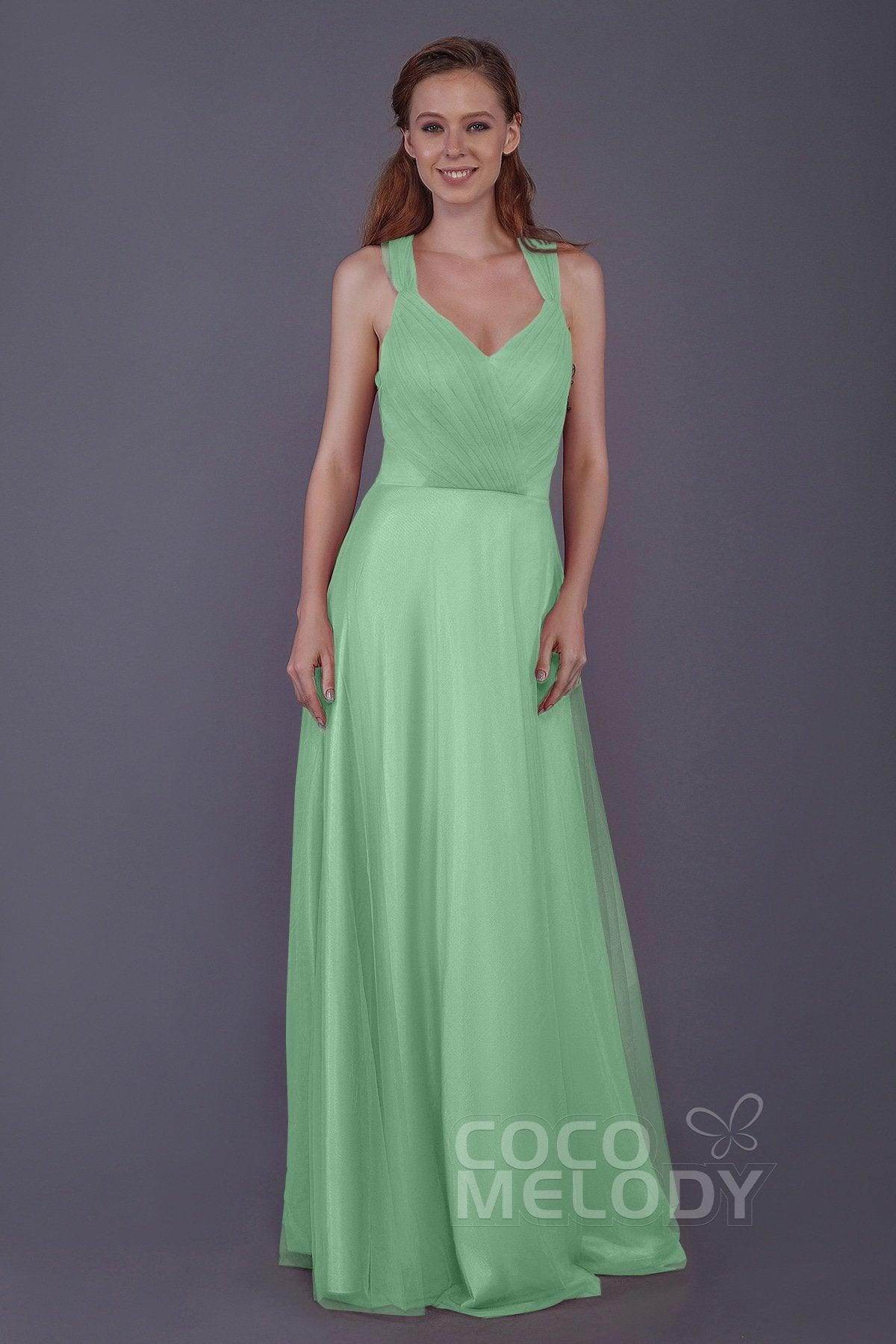 Sheath-Column Floor Length Tulle Bridesmaid Dress PR3496 - COCOMELODY