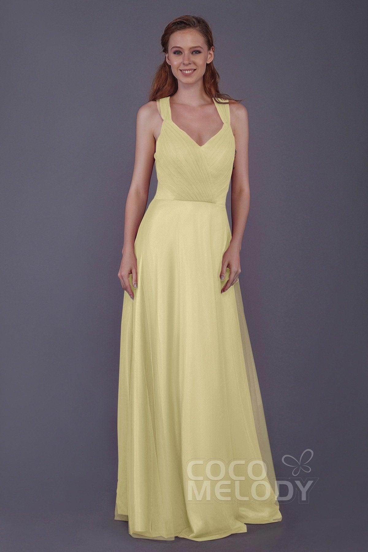 Sheath-Column Floor Length Tulle Bridesmaid Dress PR3496 - COCOMELODY