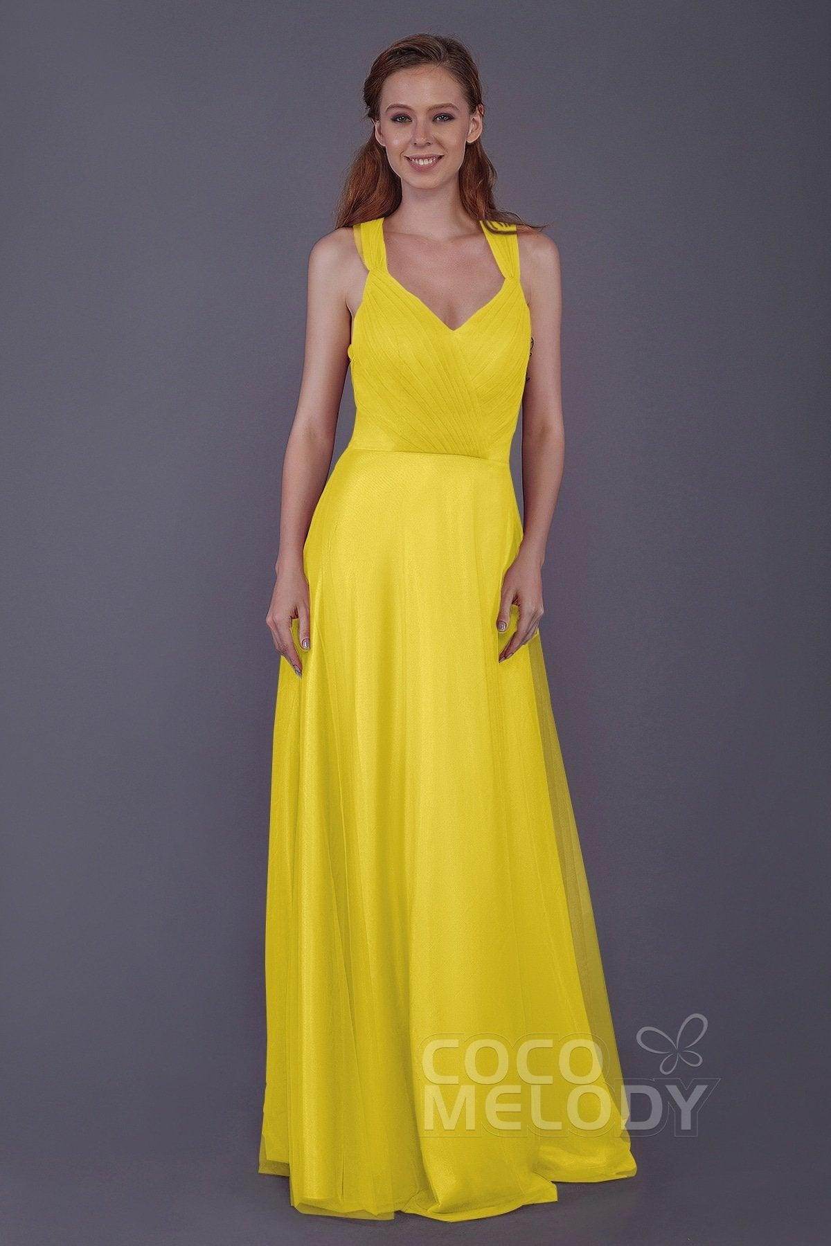 Sheath-Column Floor Length Tulle Bridesmaid Dress PR3496 - COCOMELODY