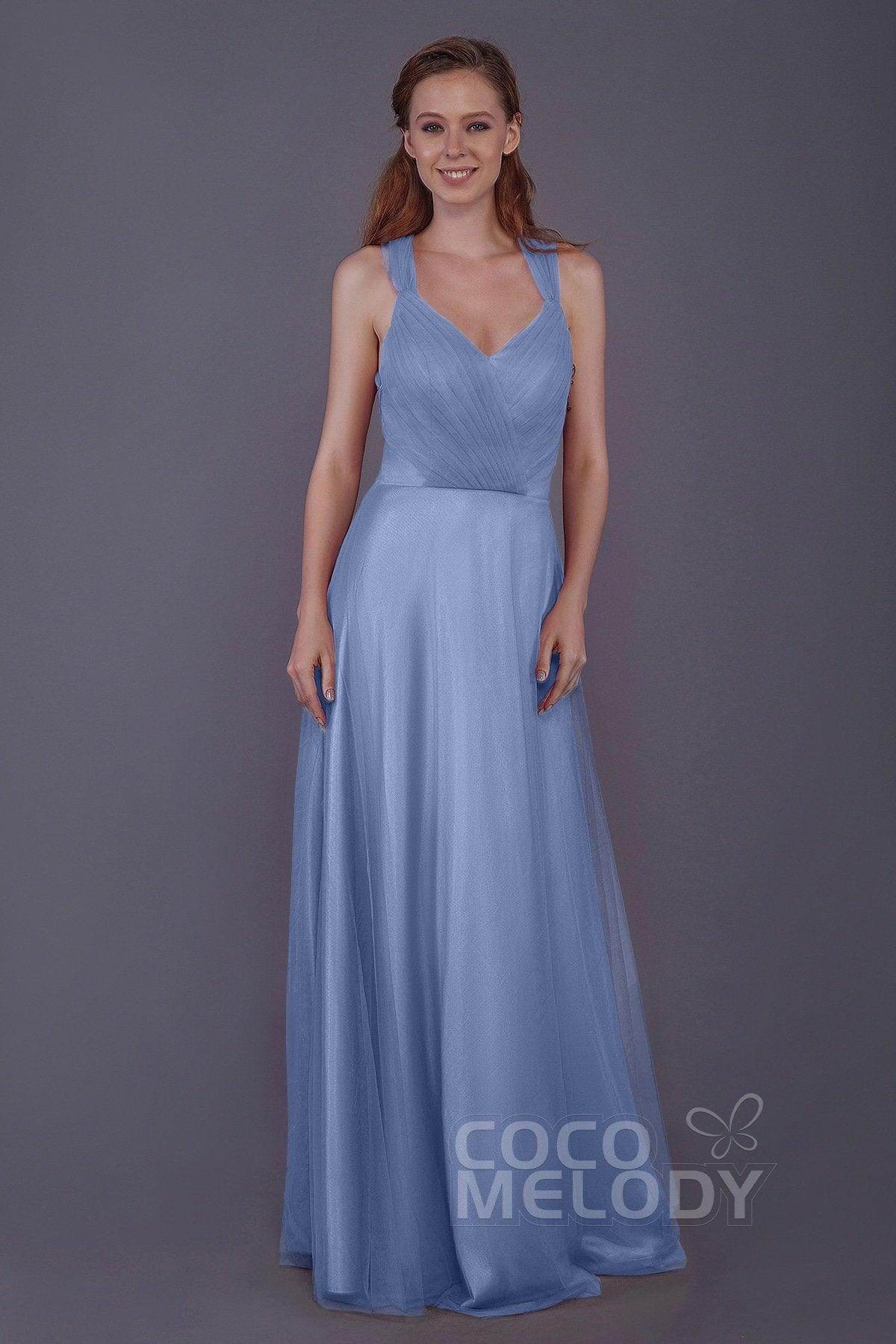 Sheath-Column Floor Length Tulle Bridesmaid Dress PR3496 - COCOMELODY