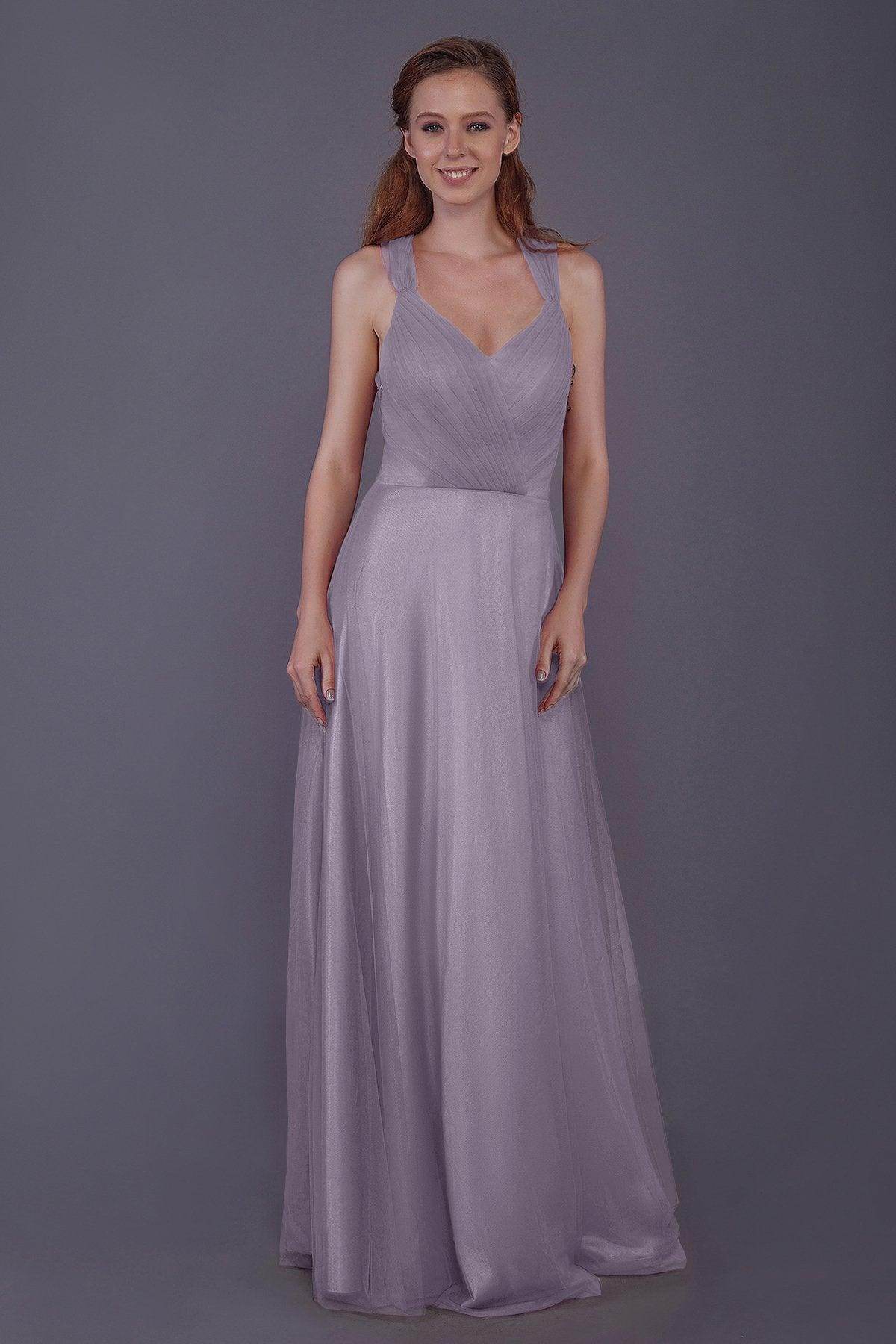 Sheath-Column Floor Length Tulle Bridesmaid Dress PR3496 - COCOMELODY
