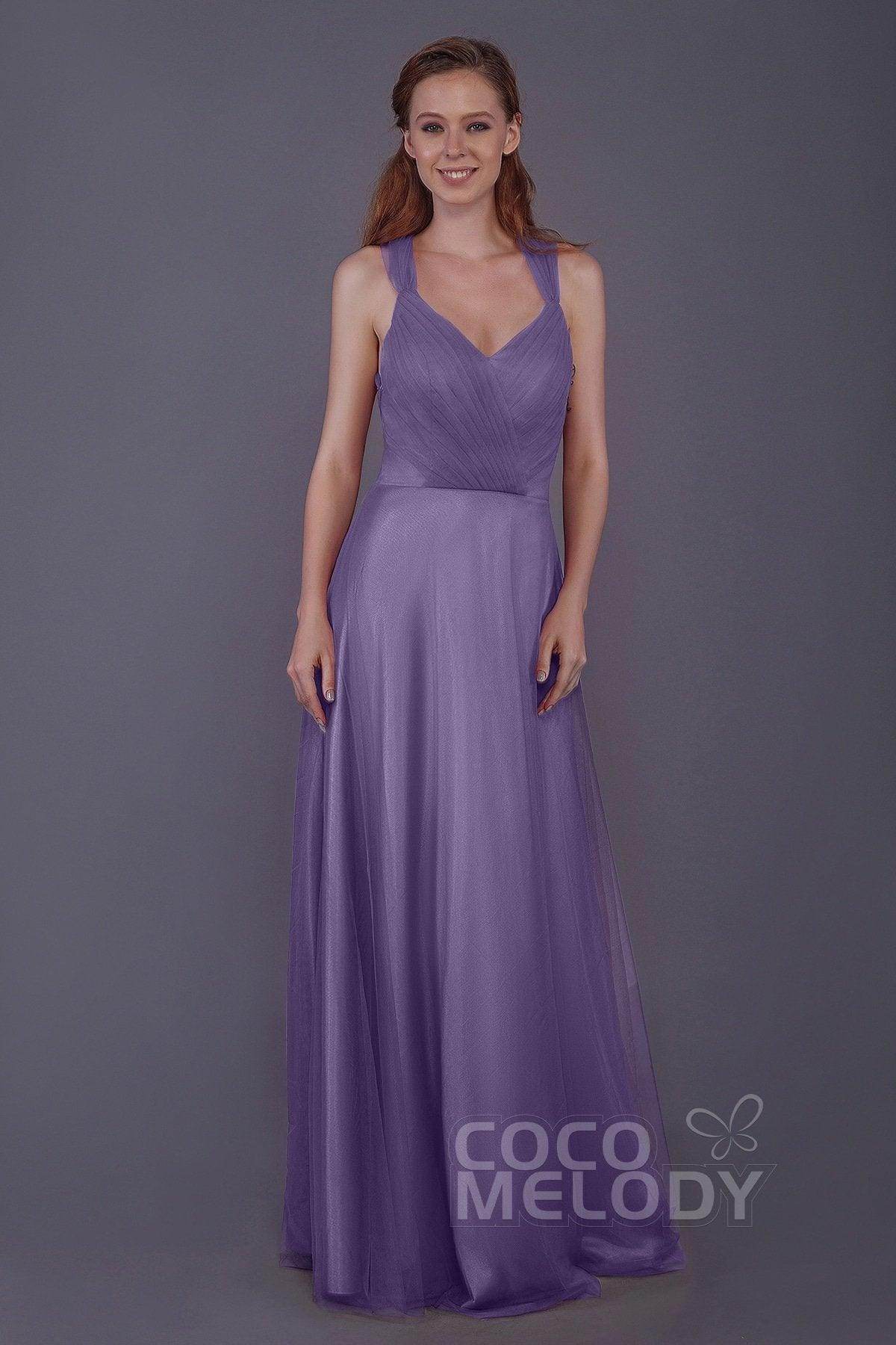 Sheath-Column Floor Length Tulle Bridesmaid Dress PR3496 - COCOMELODY