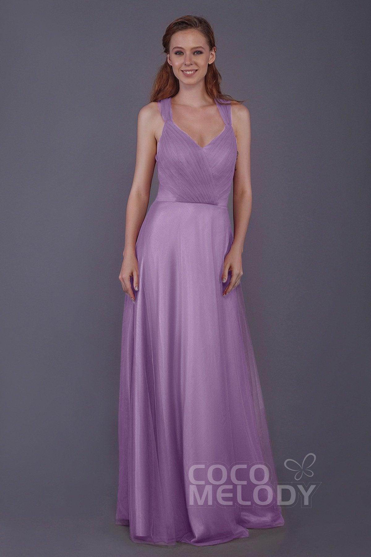 Sheath-Column Floor Length Tulle Bridesmaid Dress PR3496 - COCOMELODY