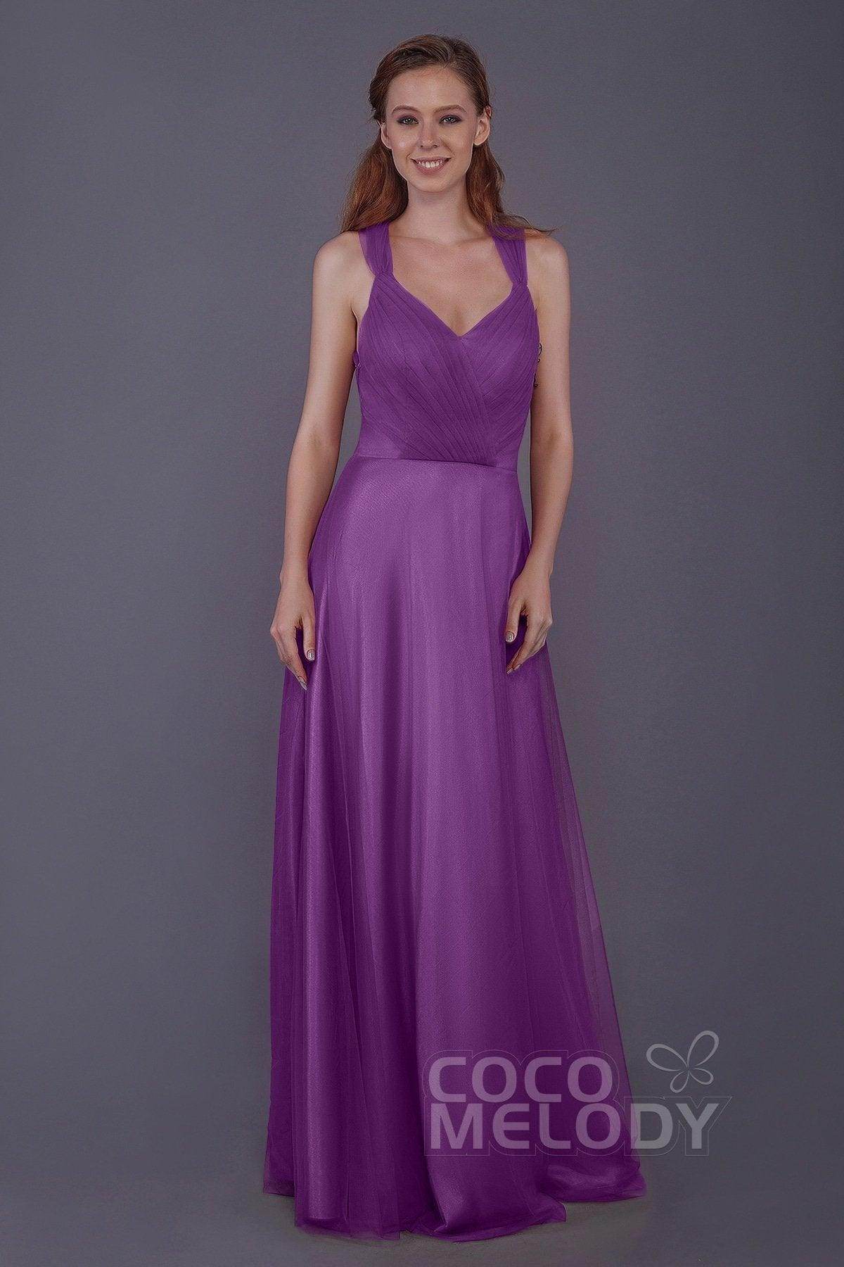 Sheath-Column Floor Length Tulle Bridesmaid Dress PR3496 - COCOMELODY