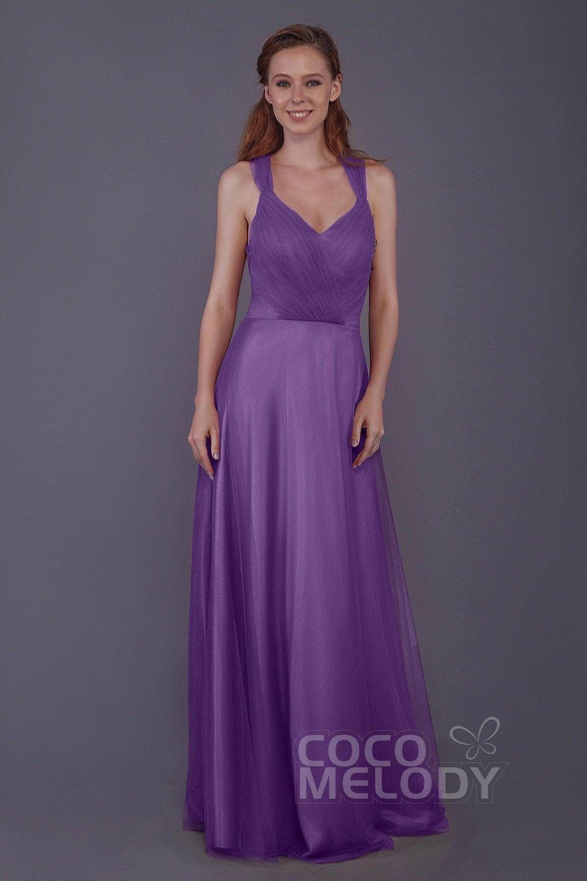 Sheath-Column Floor Length Tulle Bridesmaid Dress PR3496 - COCOMELODY